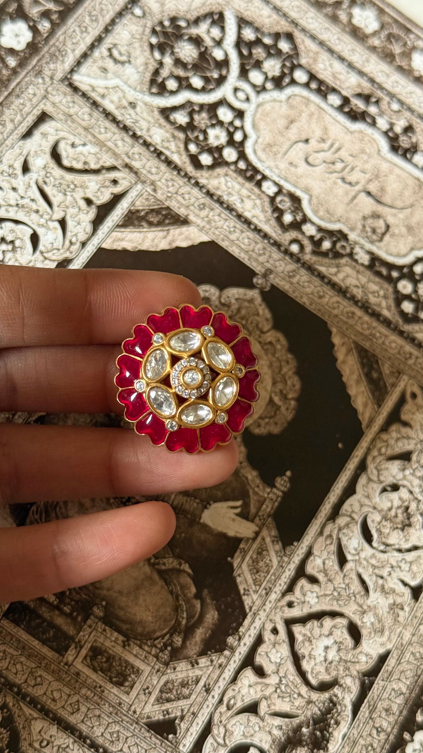Ruby katdana floral moissanite adjustable ring