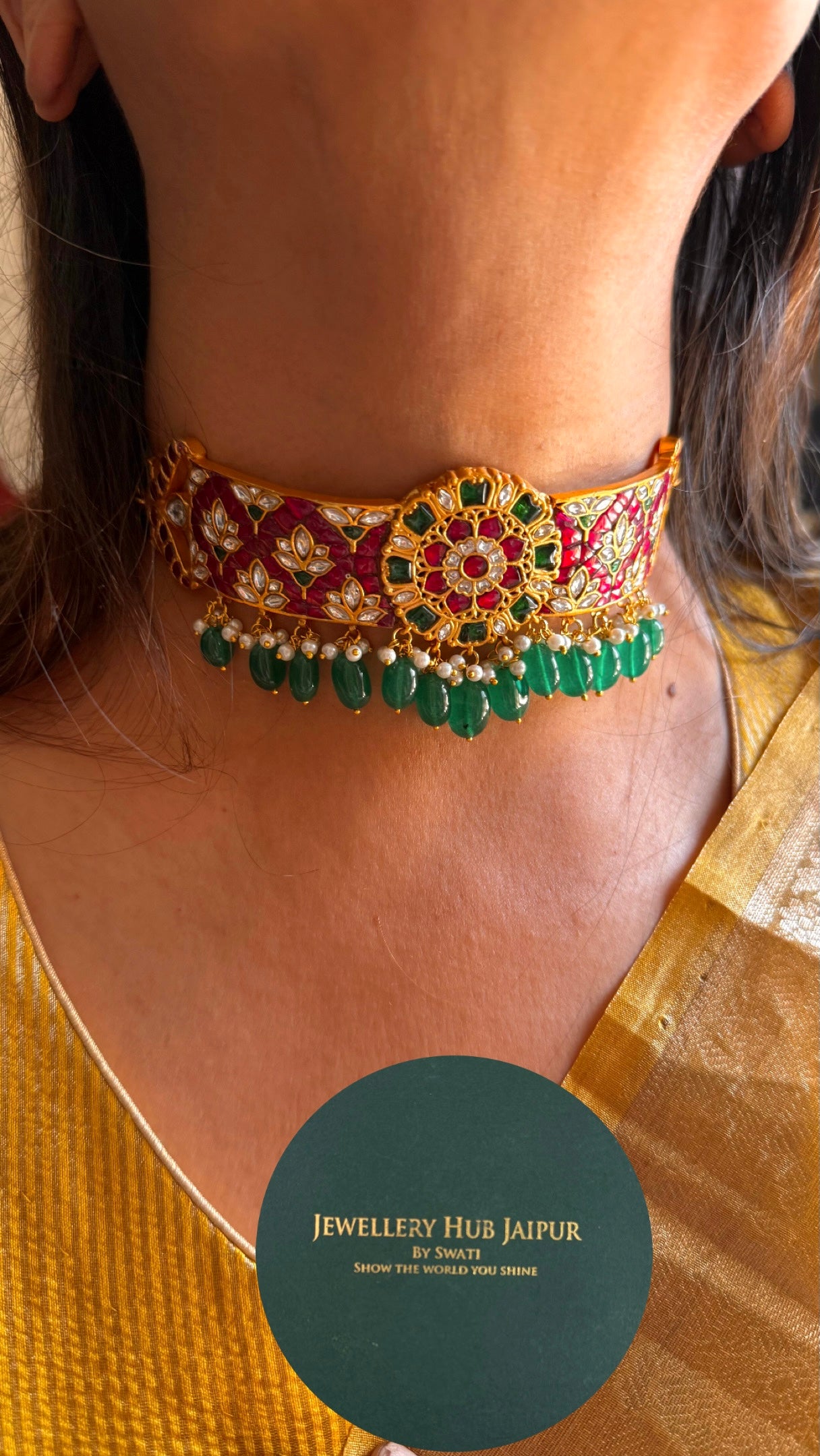 Handmade paachi Kundan jaadau Rani pink choker