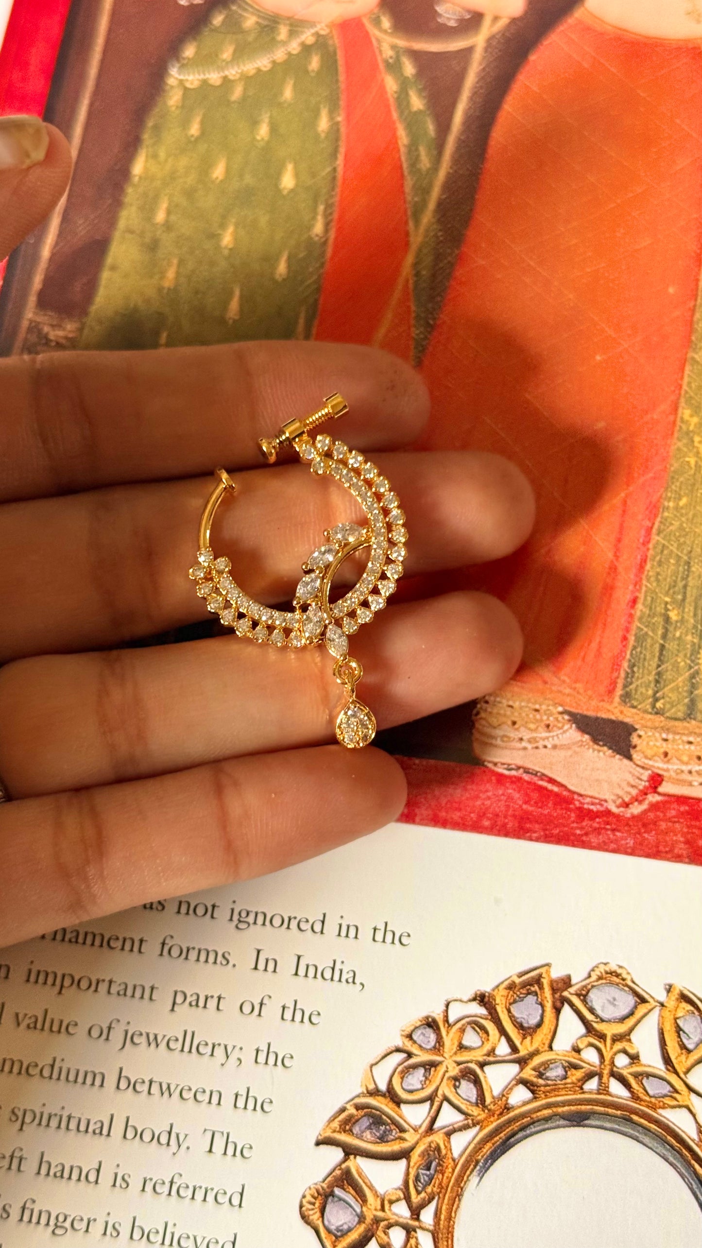 Designer cz diamond nath (gold)