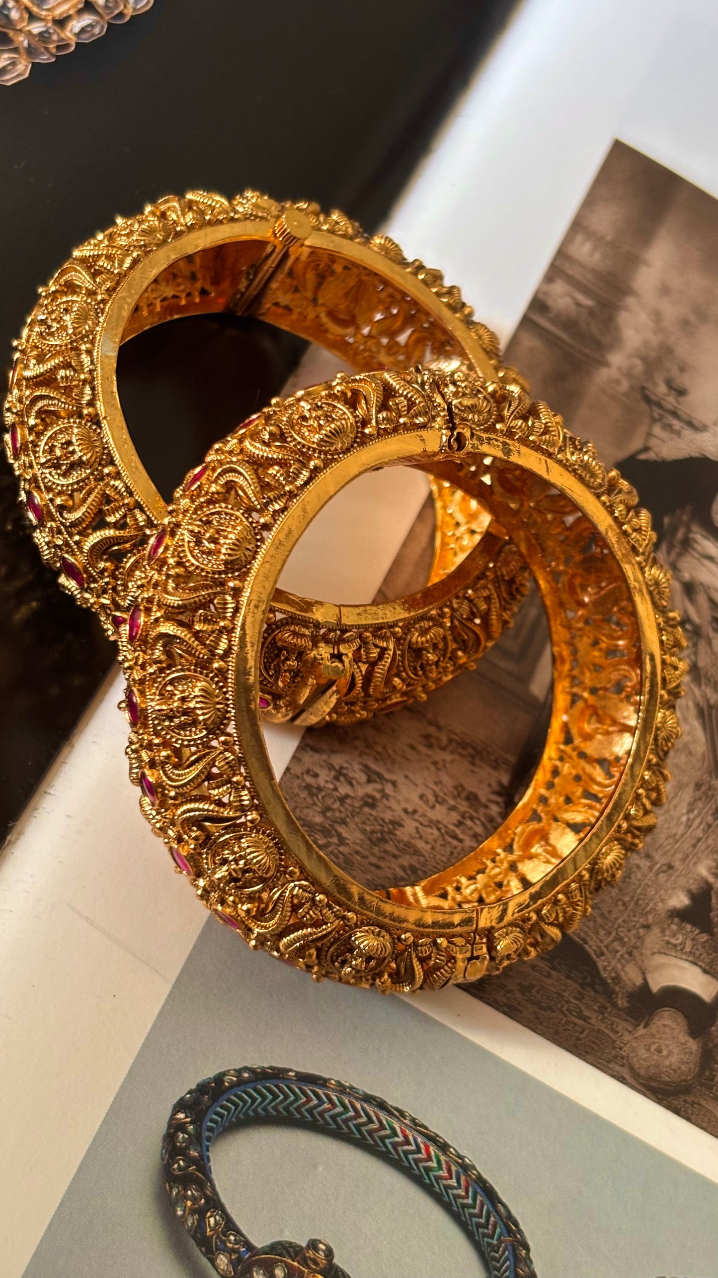 Goddess Laxmi inspired ruby gold Bangles