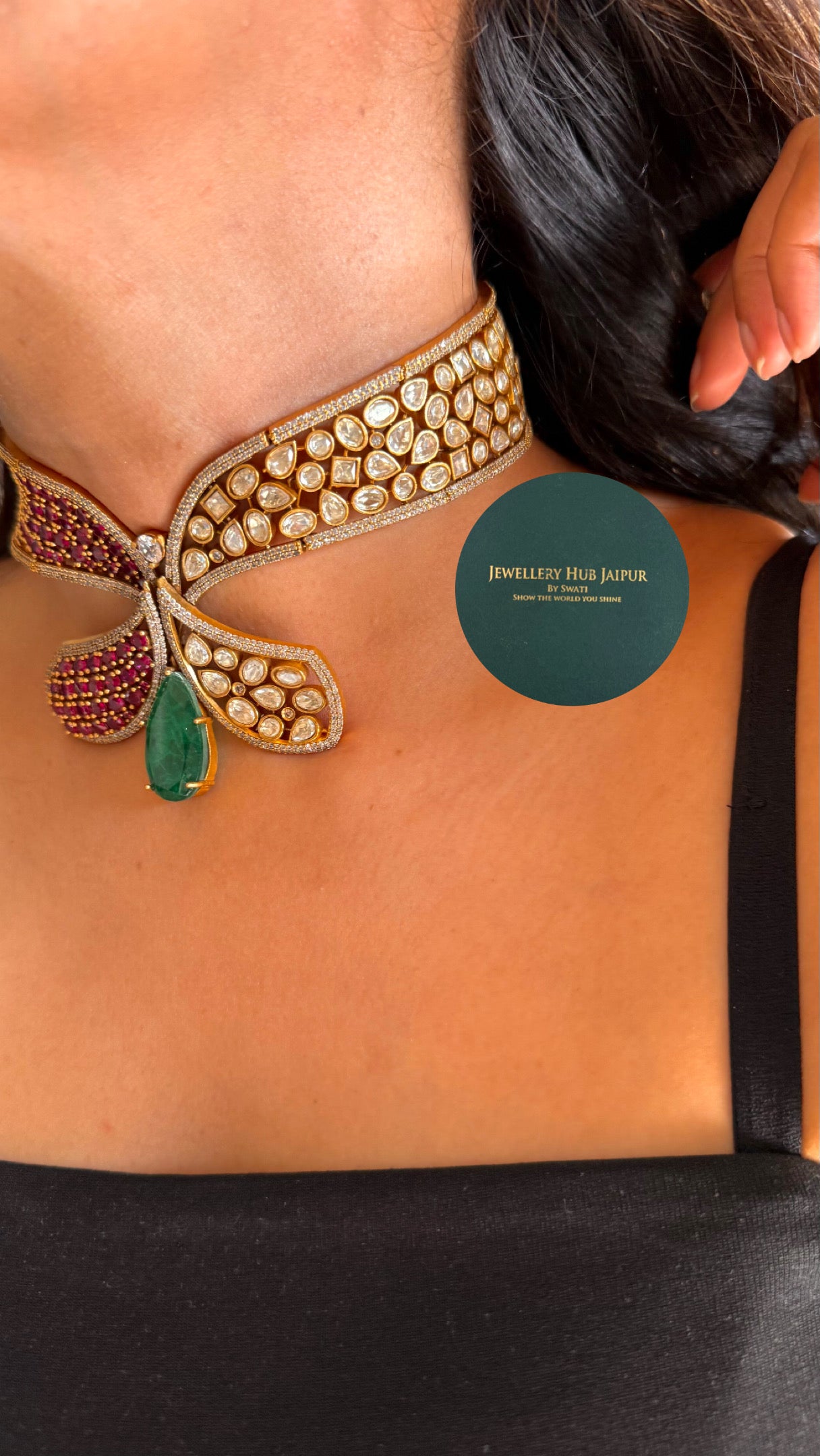 Ruby & emerald stone  cocktail necklace