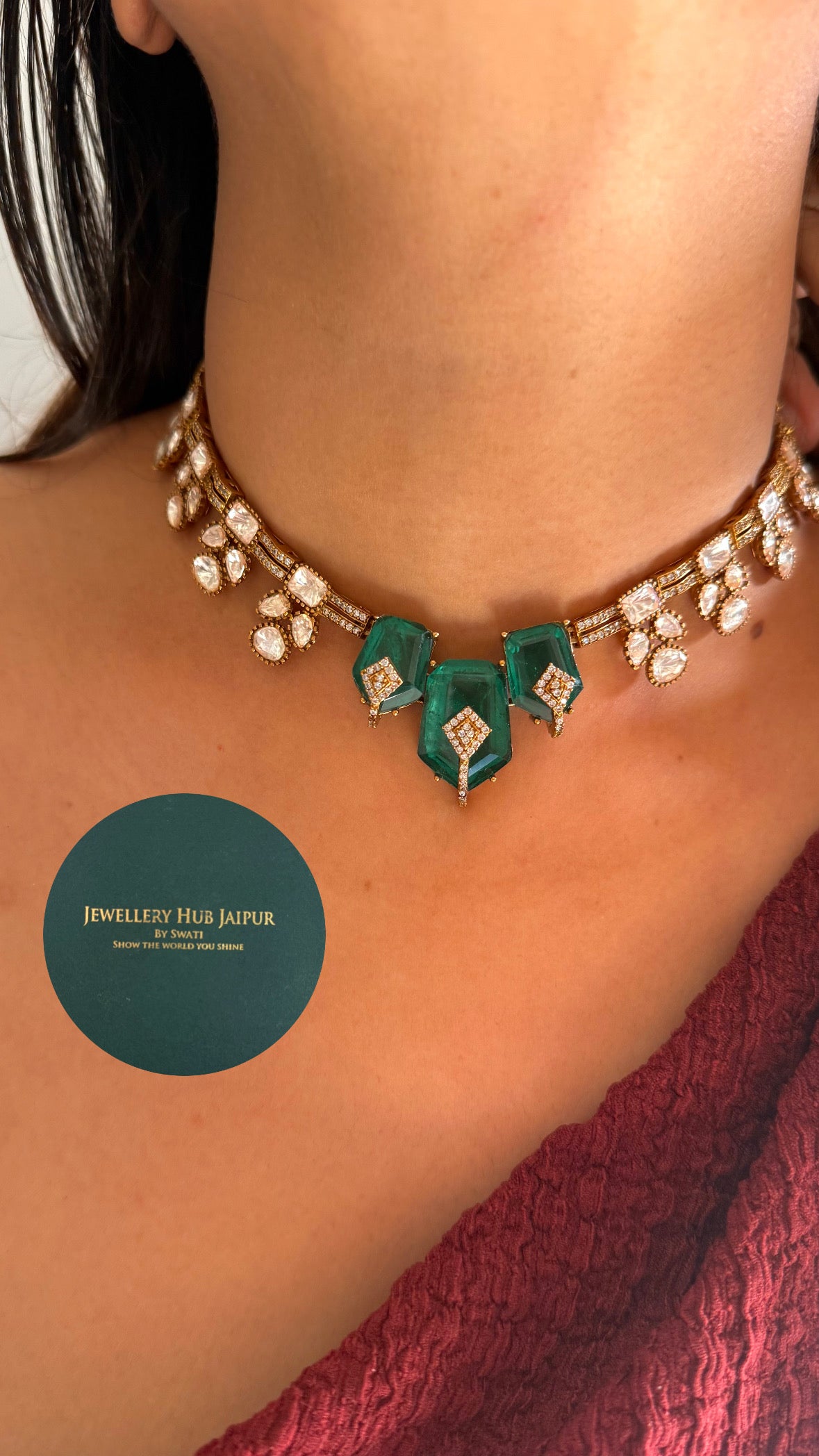 emerald doublet designer polki Necklace