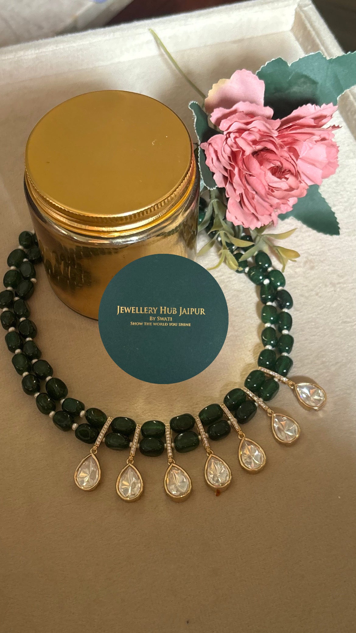 Emerald Moissanite string with earrings