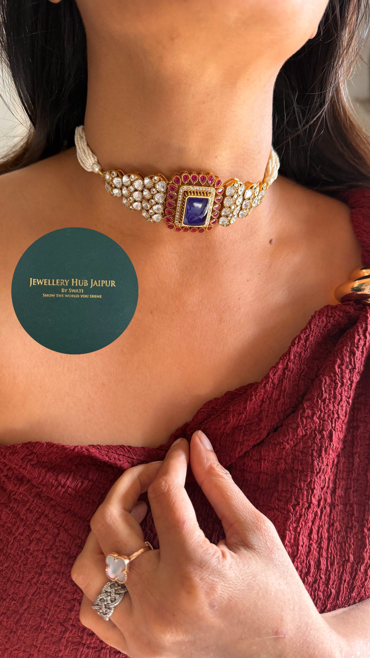 Sapphire & ruby moissanite necklace