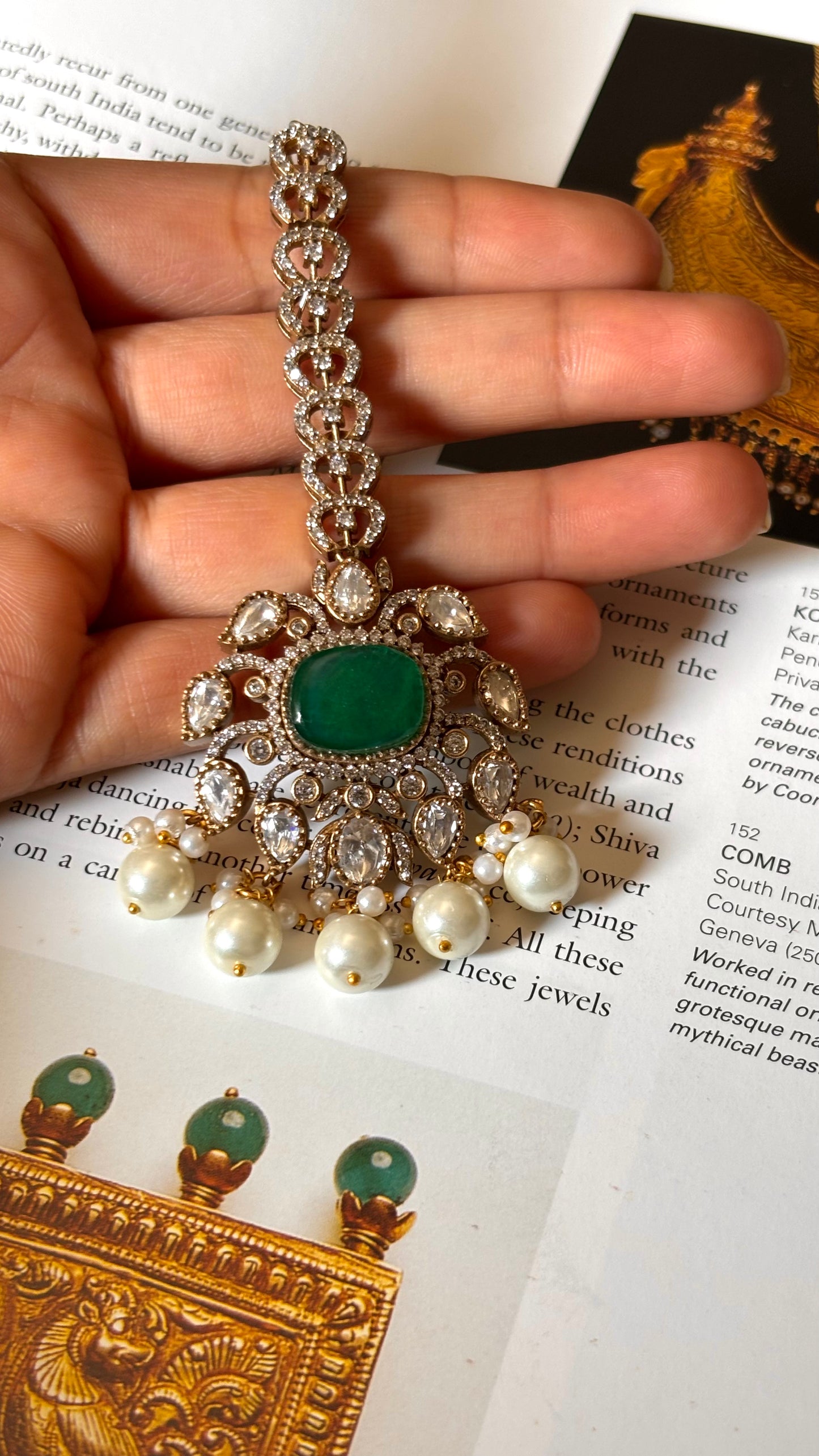 Emerald moissanite drops Maangtika