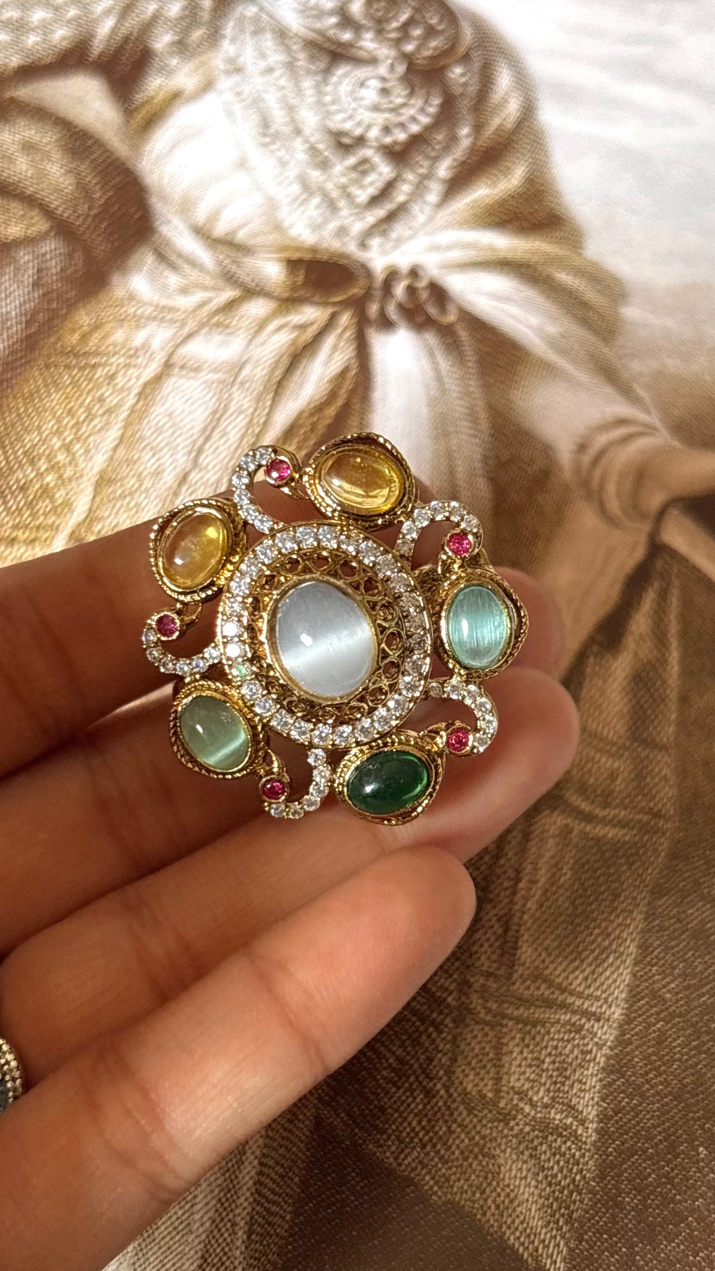 sabya inspired grey mix polki ring