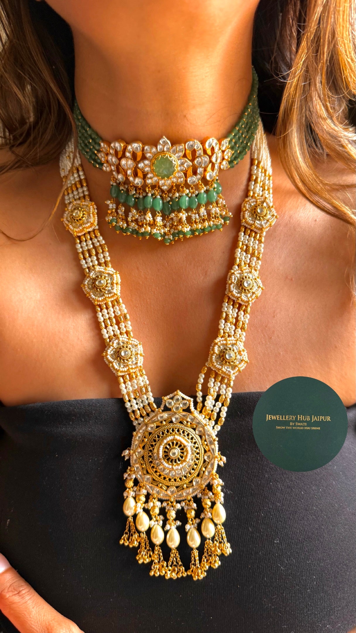 Mint floral Rajwada heritage Combo necklace