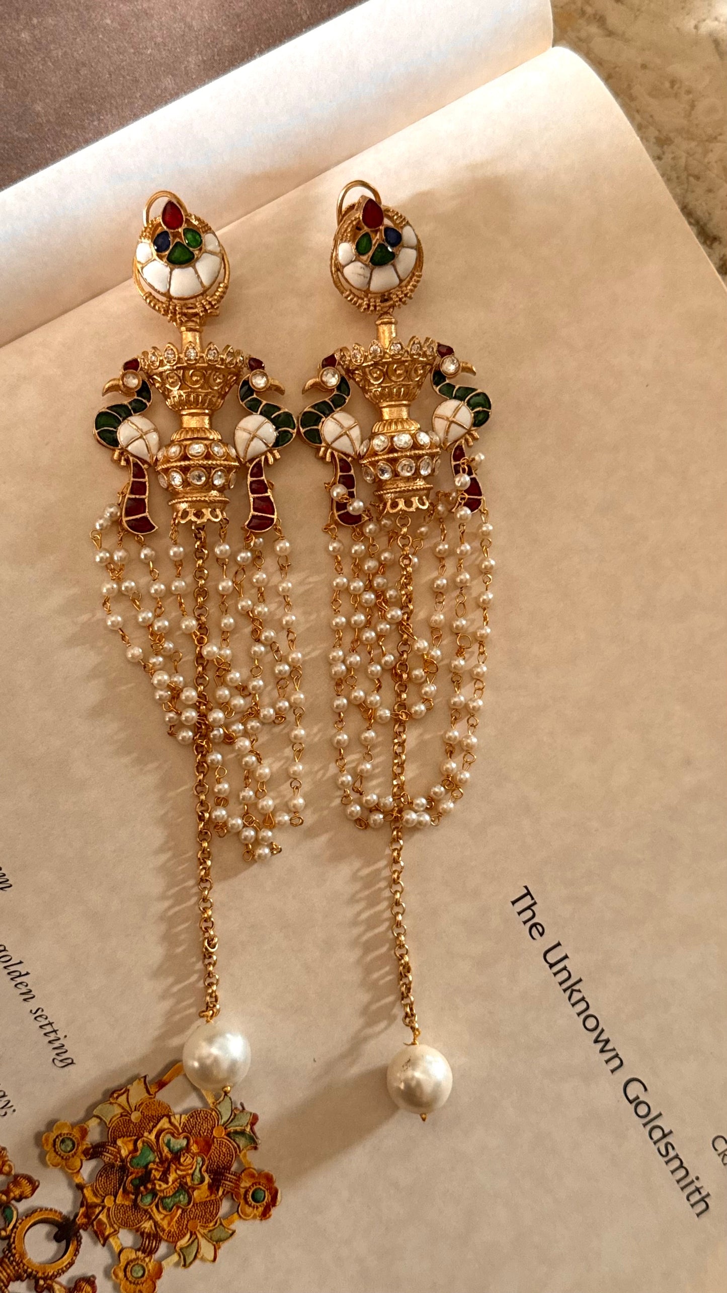 Emerald & ruby katdana peacock designer earrings