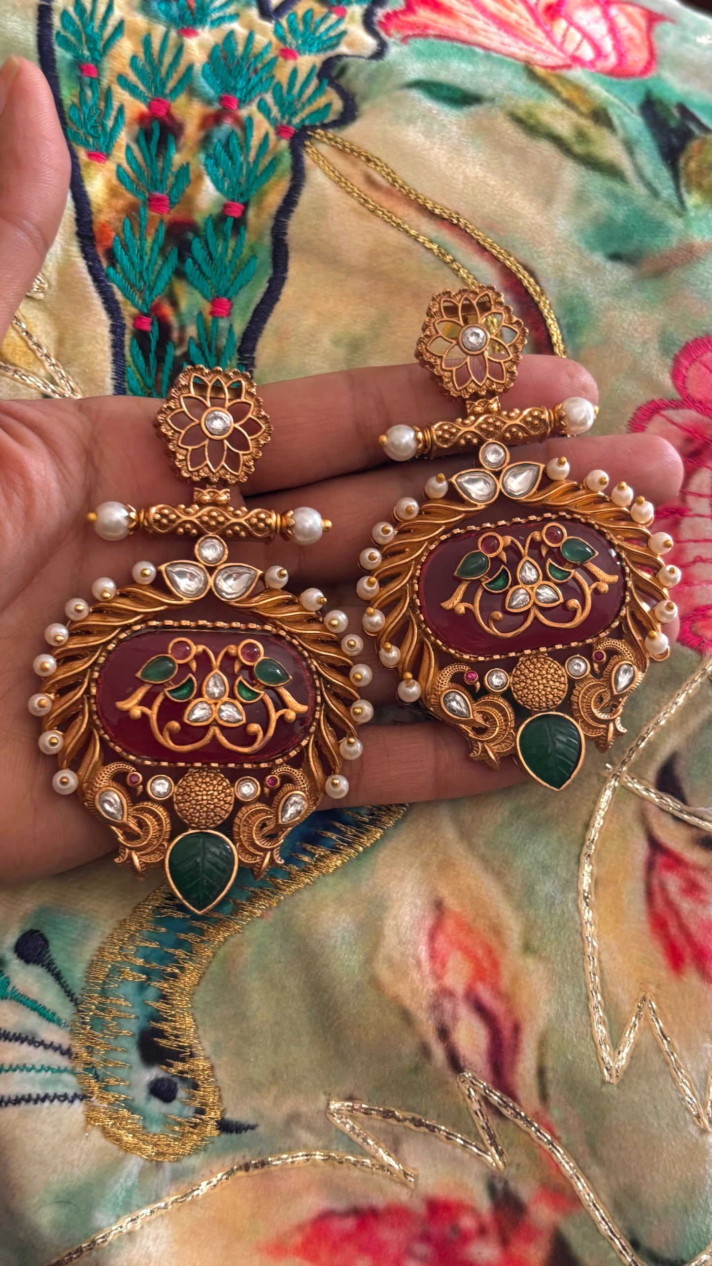 Amrapali inspired ruby stone inlay danglers