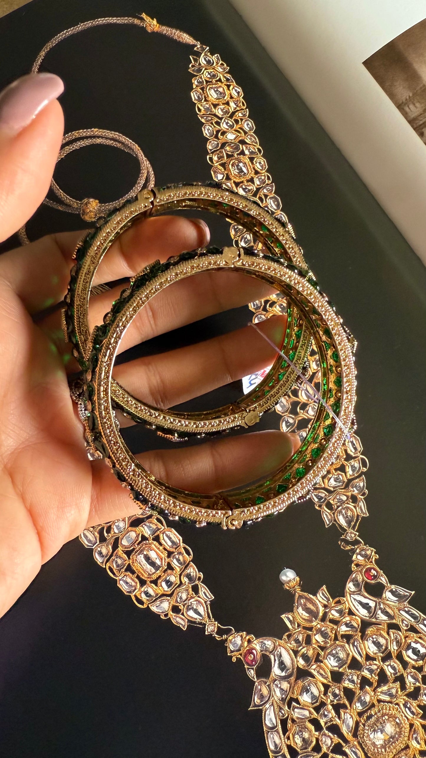 Emerald katdana moissanite openable bangle