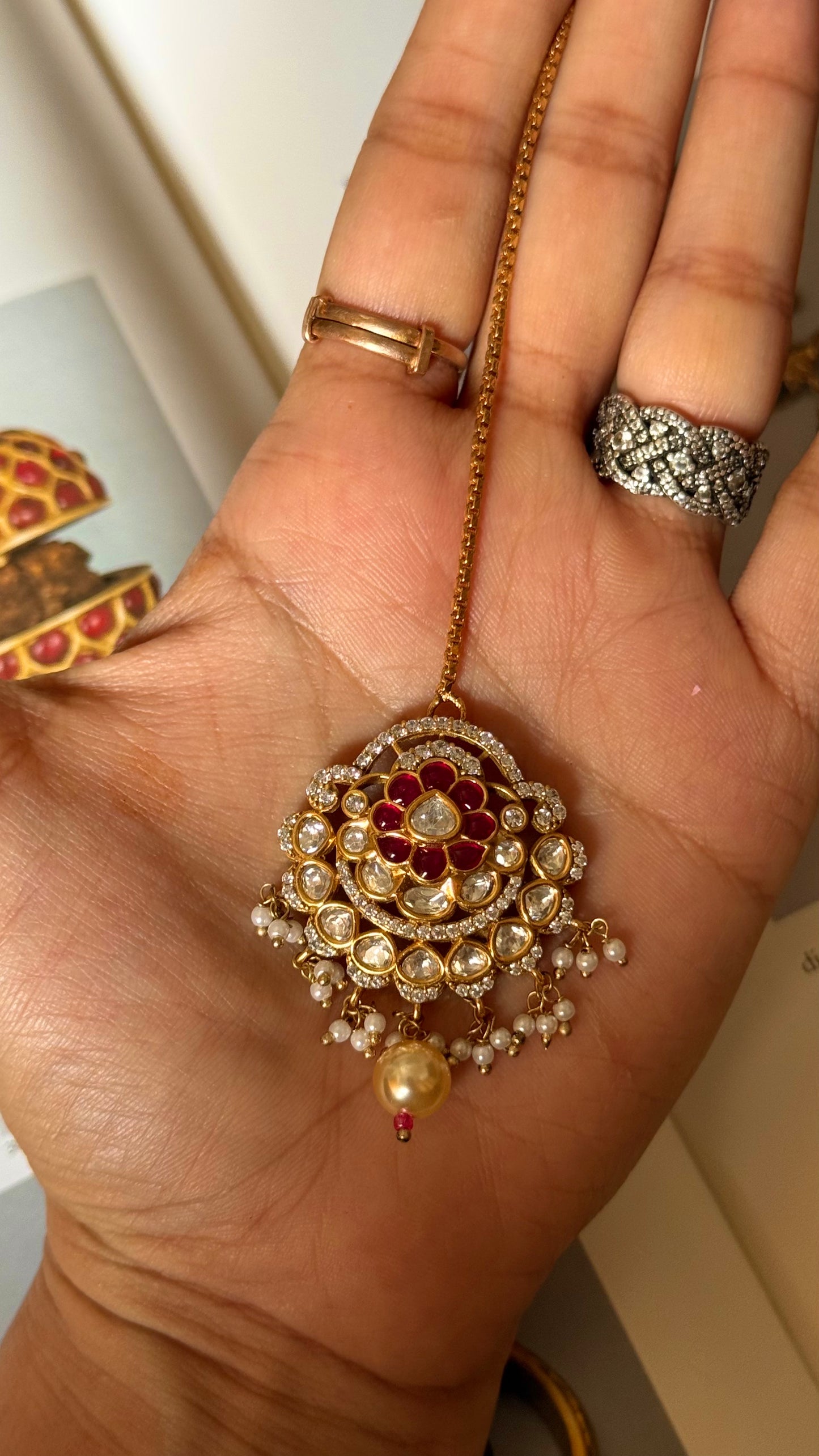 Ruby Victorian Pearl detailing maangtika