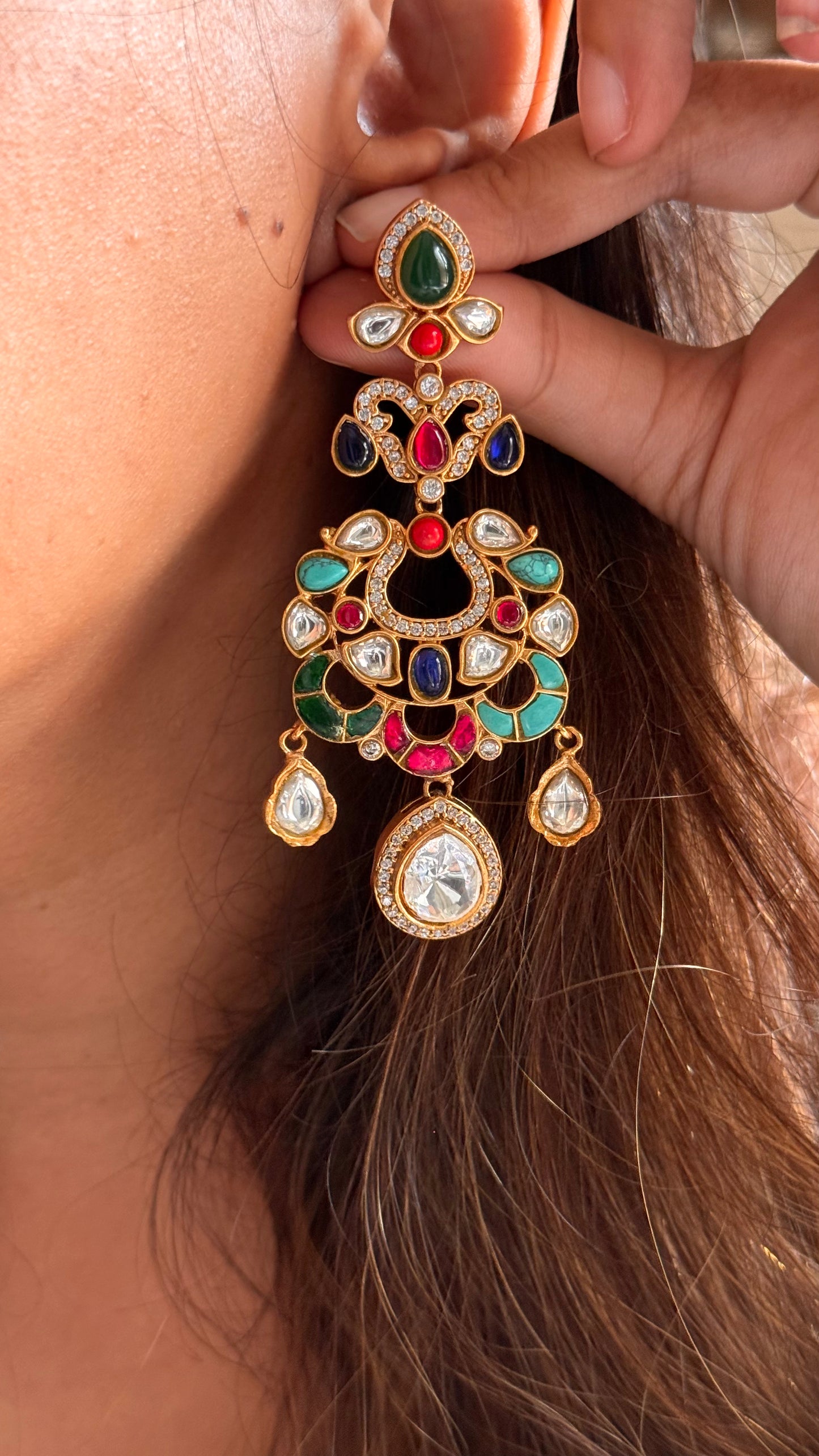 Navratna moissanite danglers