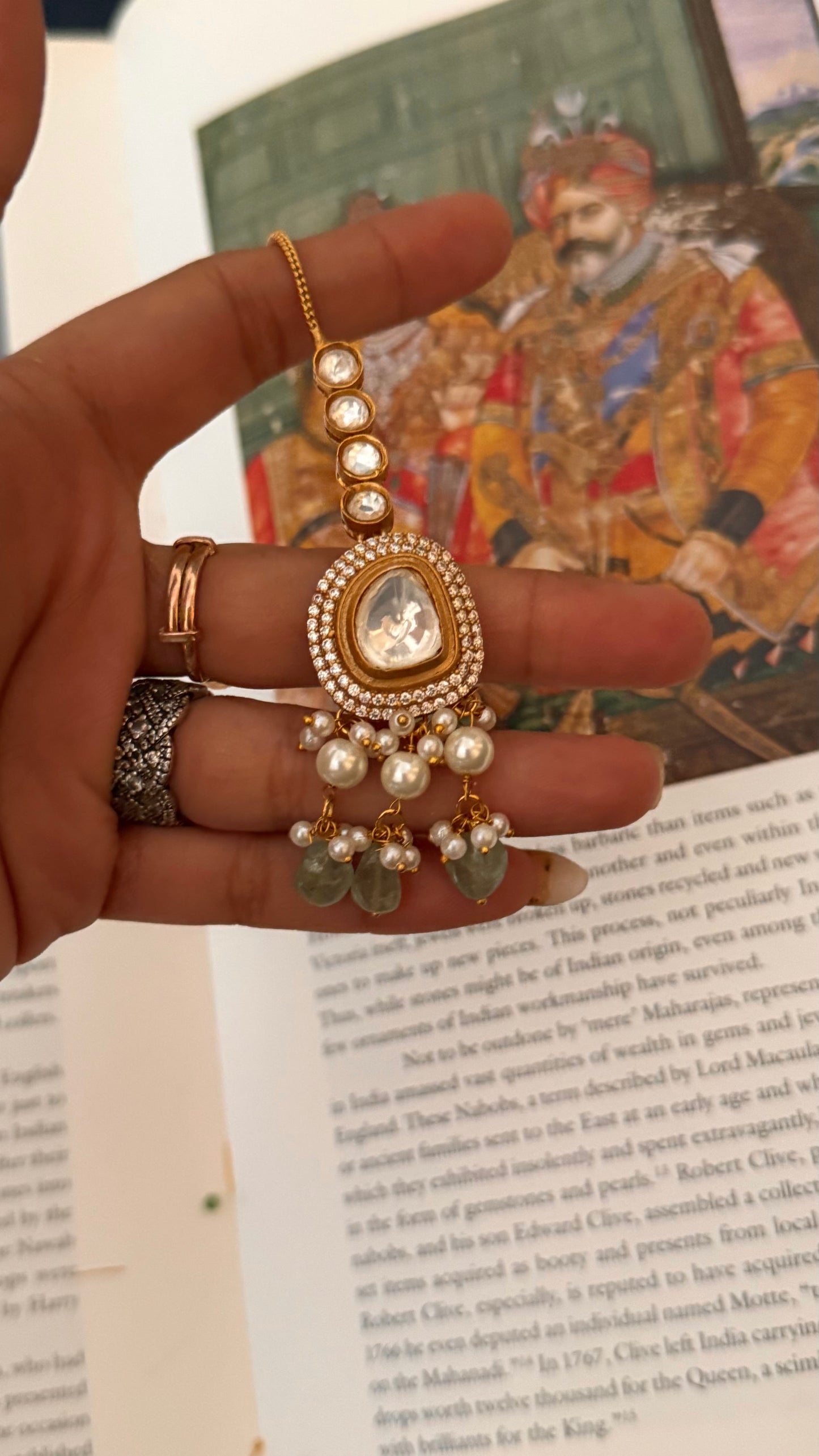 Polki with moissanite & mint drop maangtika