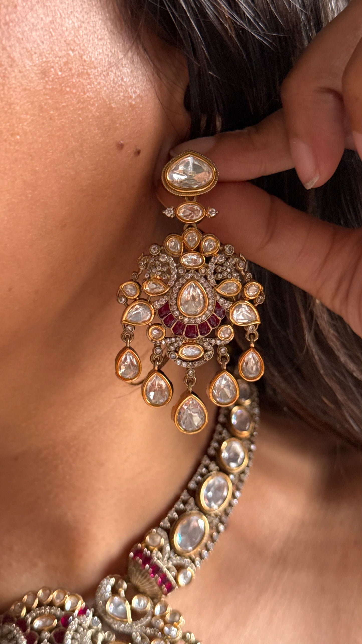 Ruby vintage moissanite polki collar necklace