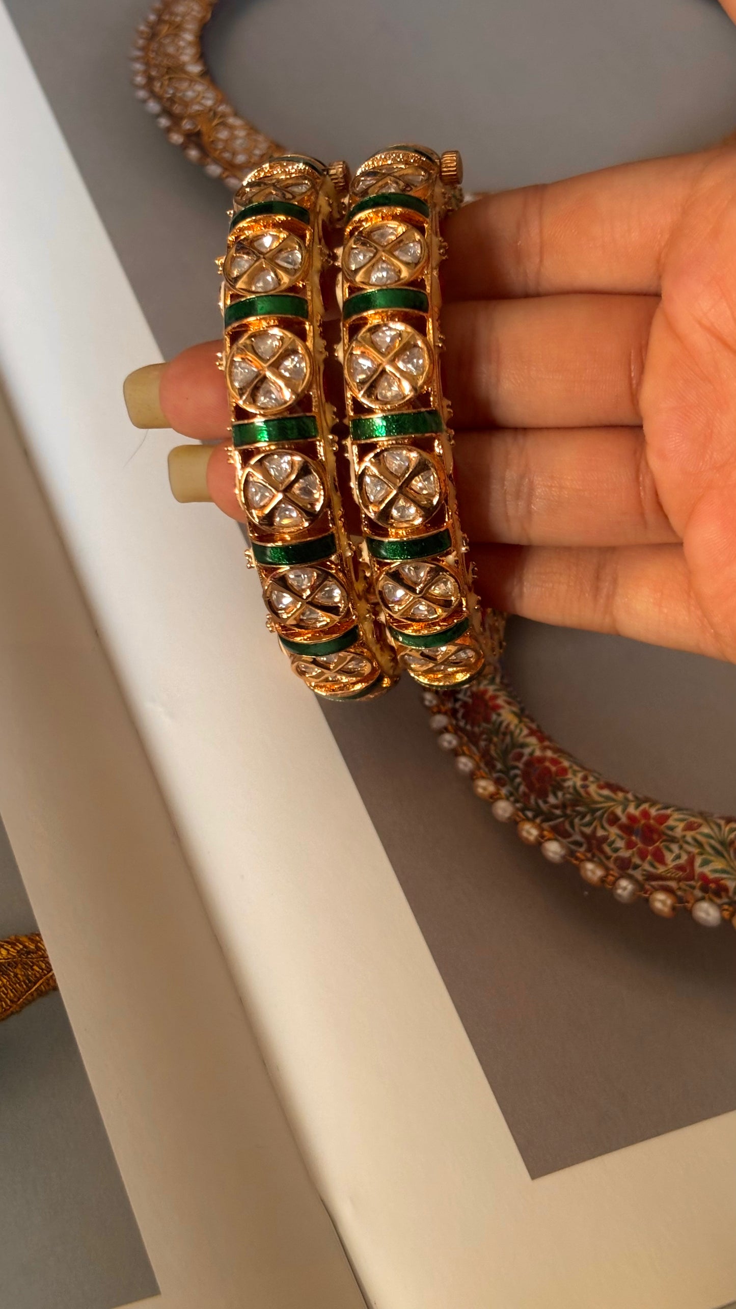 Emerald meena moissanite ruby bangles