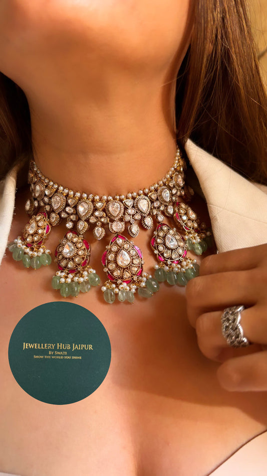 Bridal Asia Moissanite Rani  & Mint Choker set