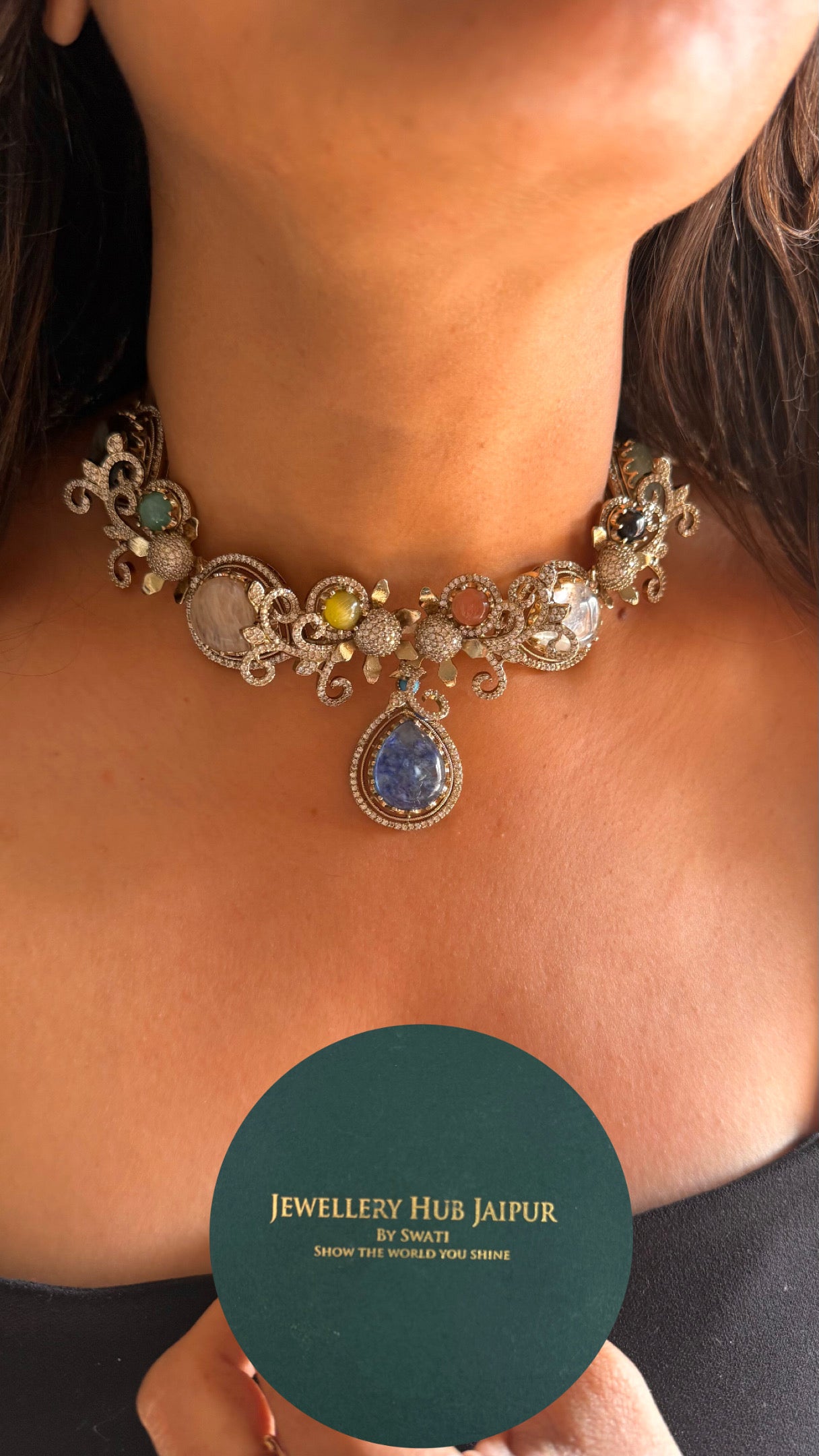 Sapphire doublet drop victorian sabyasachi inspired necklace