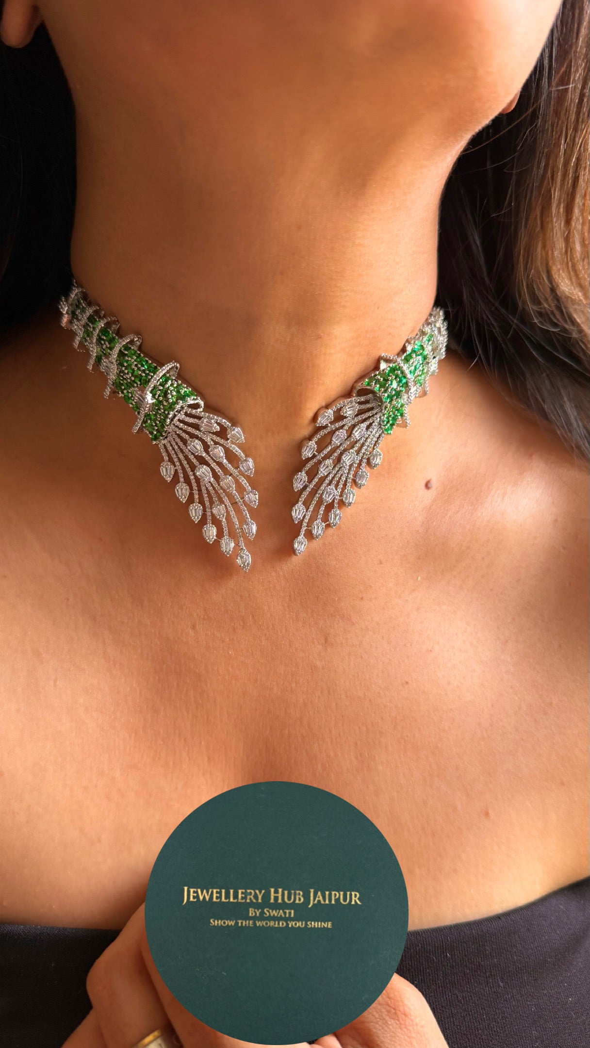 Emerald leafy designer diamond cocktail Necklace