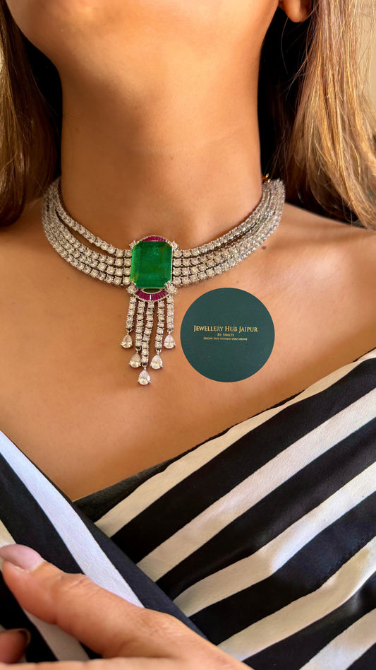 Sowmya Emerald ruby diamond cocktail necklace