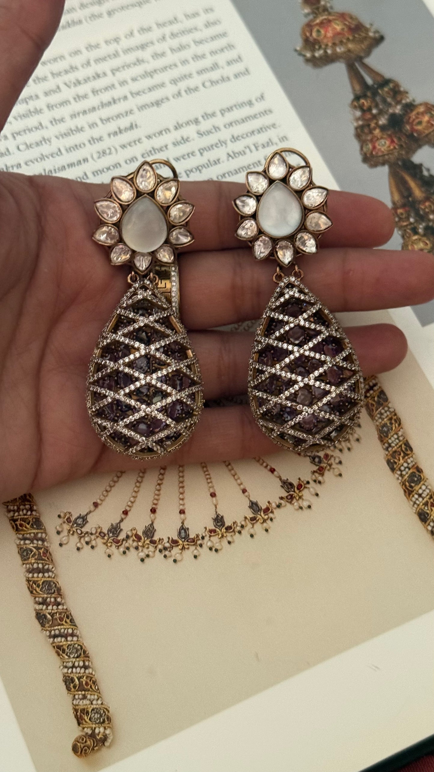 White & rose quartz moissanite danglers