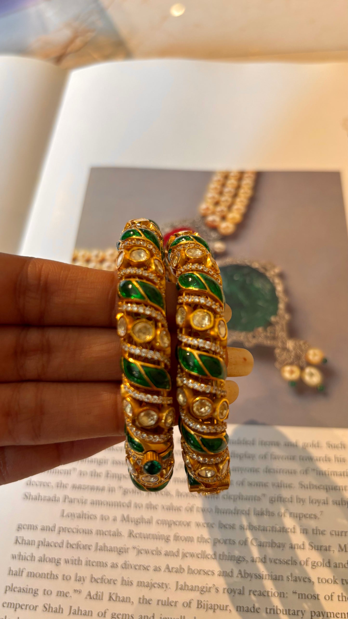 Emerald Meenakari peeli polki Royal Bangles