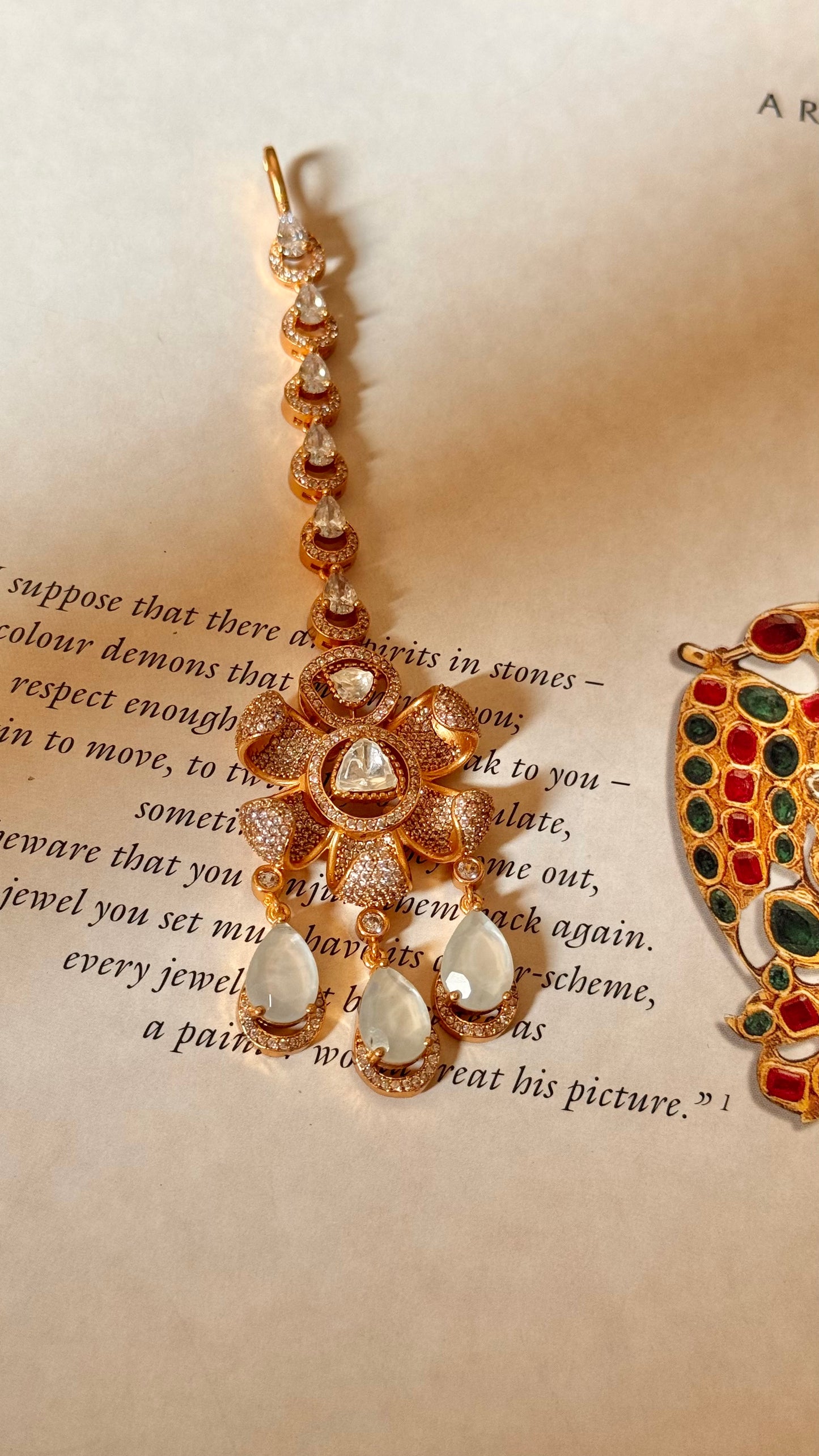 Moissanite floral with mother of pearl drop maangtika