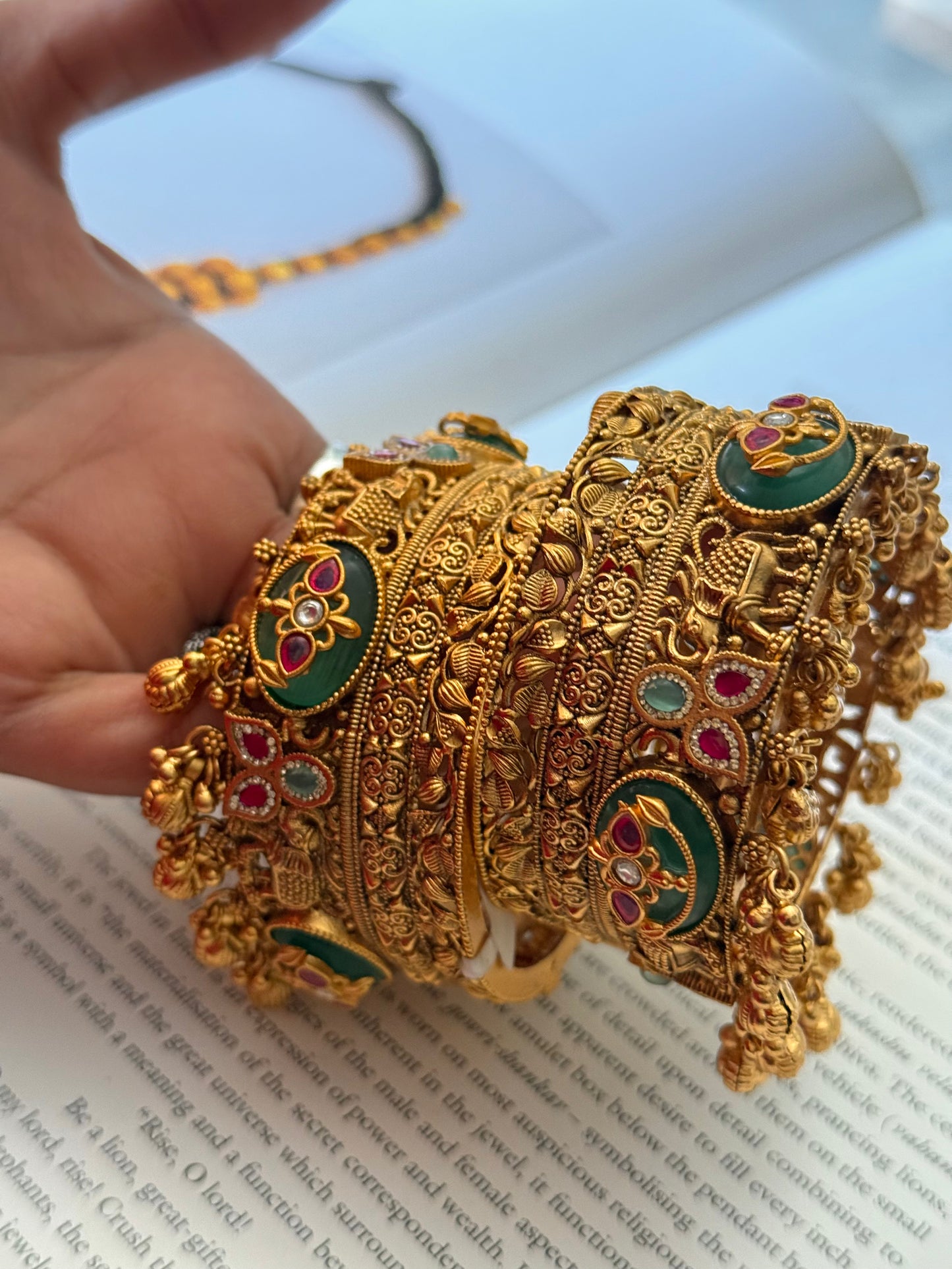 Mint rajwada Kada with ghungroo  bangles