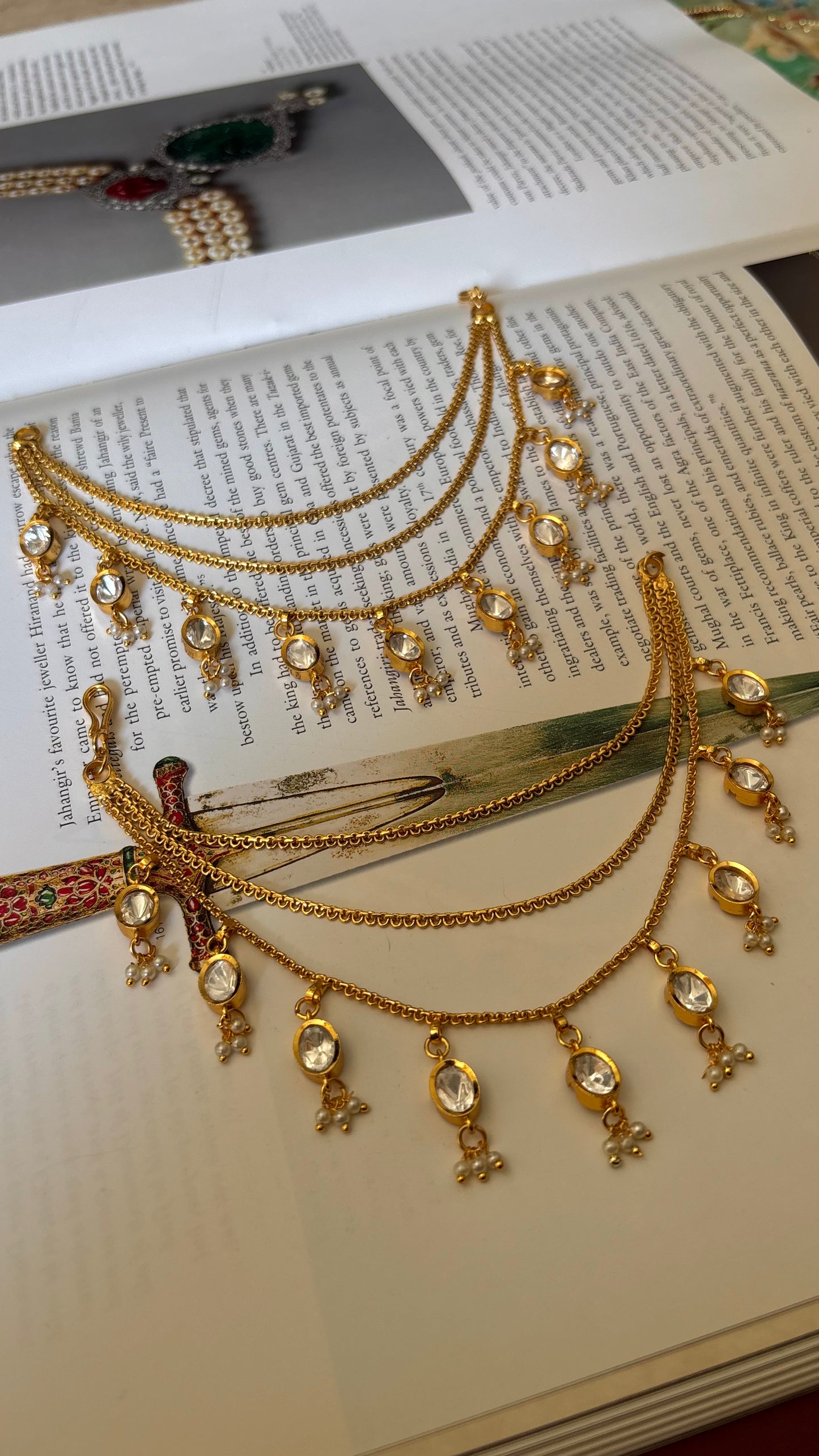 Triple layer Kundan drops Kaanchain