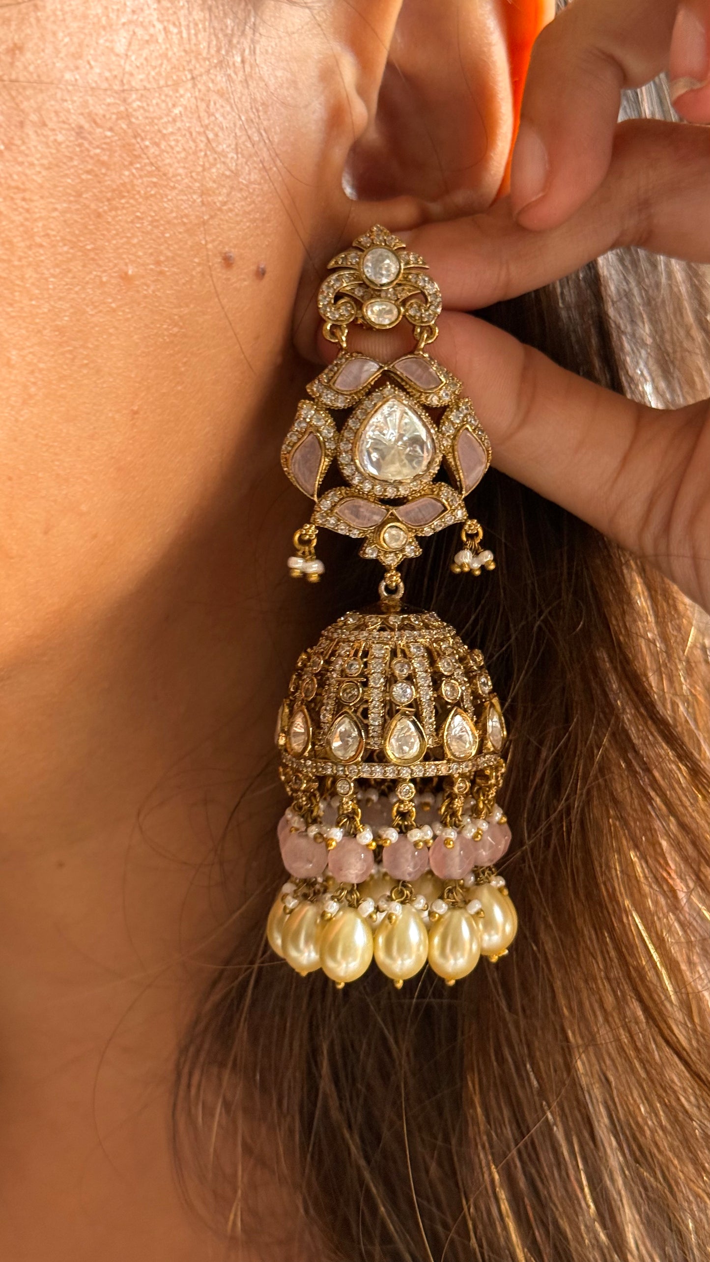 Rose Qurtz Moissanite Jhumka