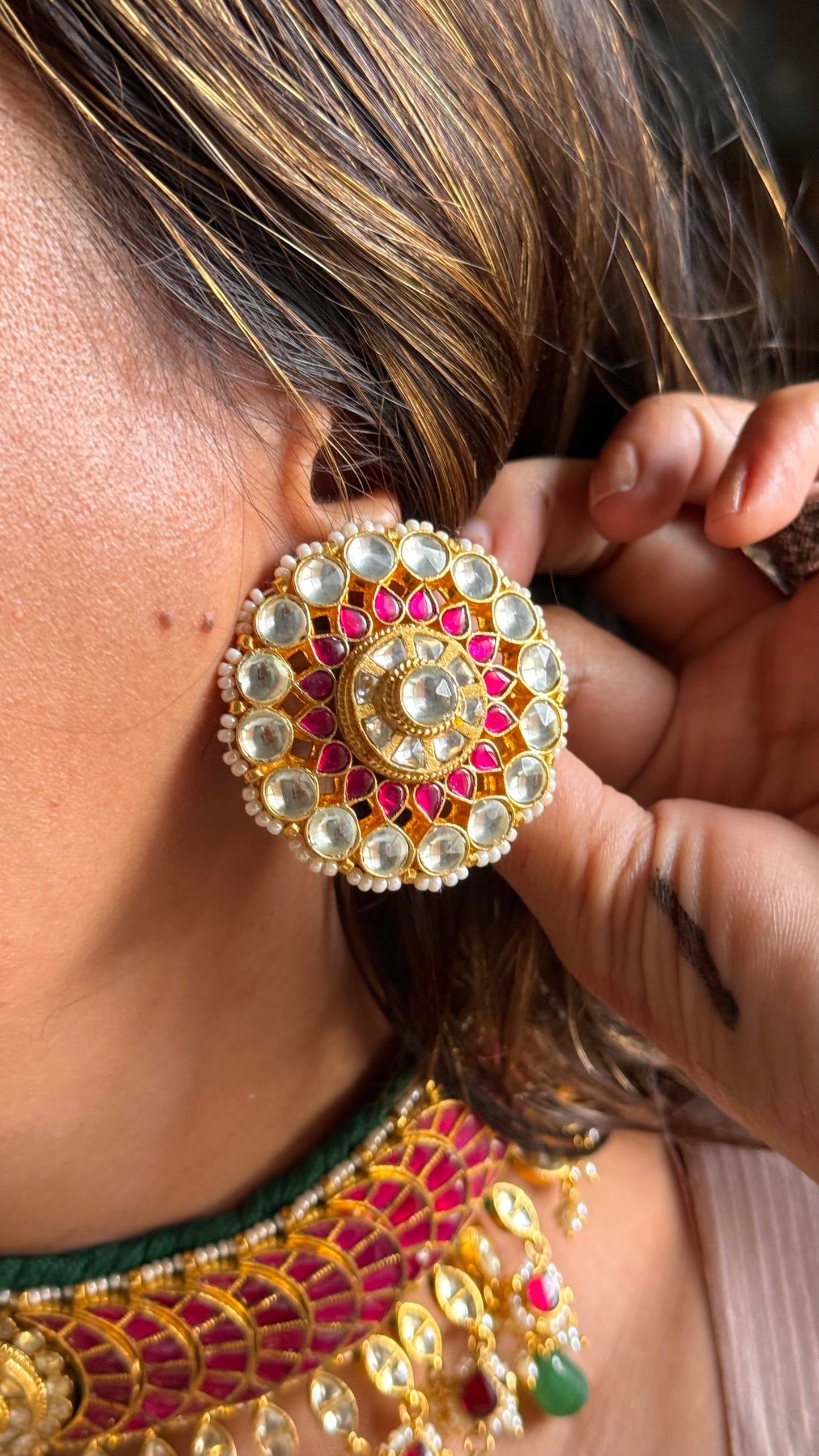 Jadau Ruby panna with emerald drops choker necklace