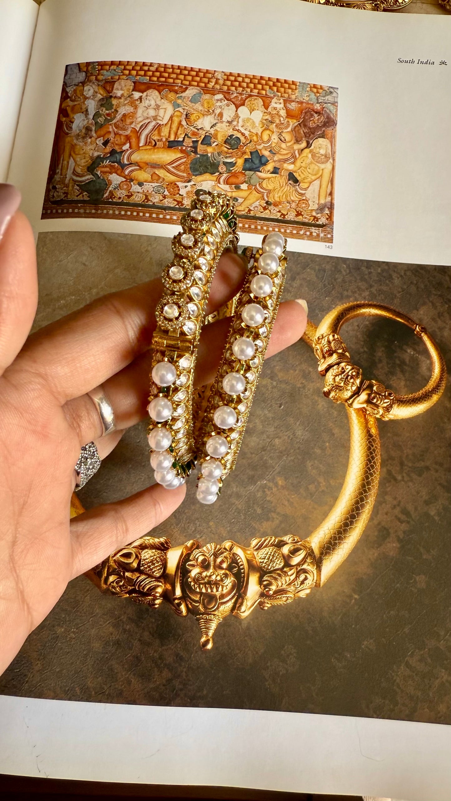 Pearl & polki moissanite openable kada