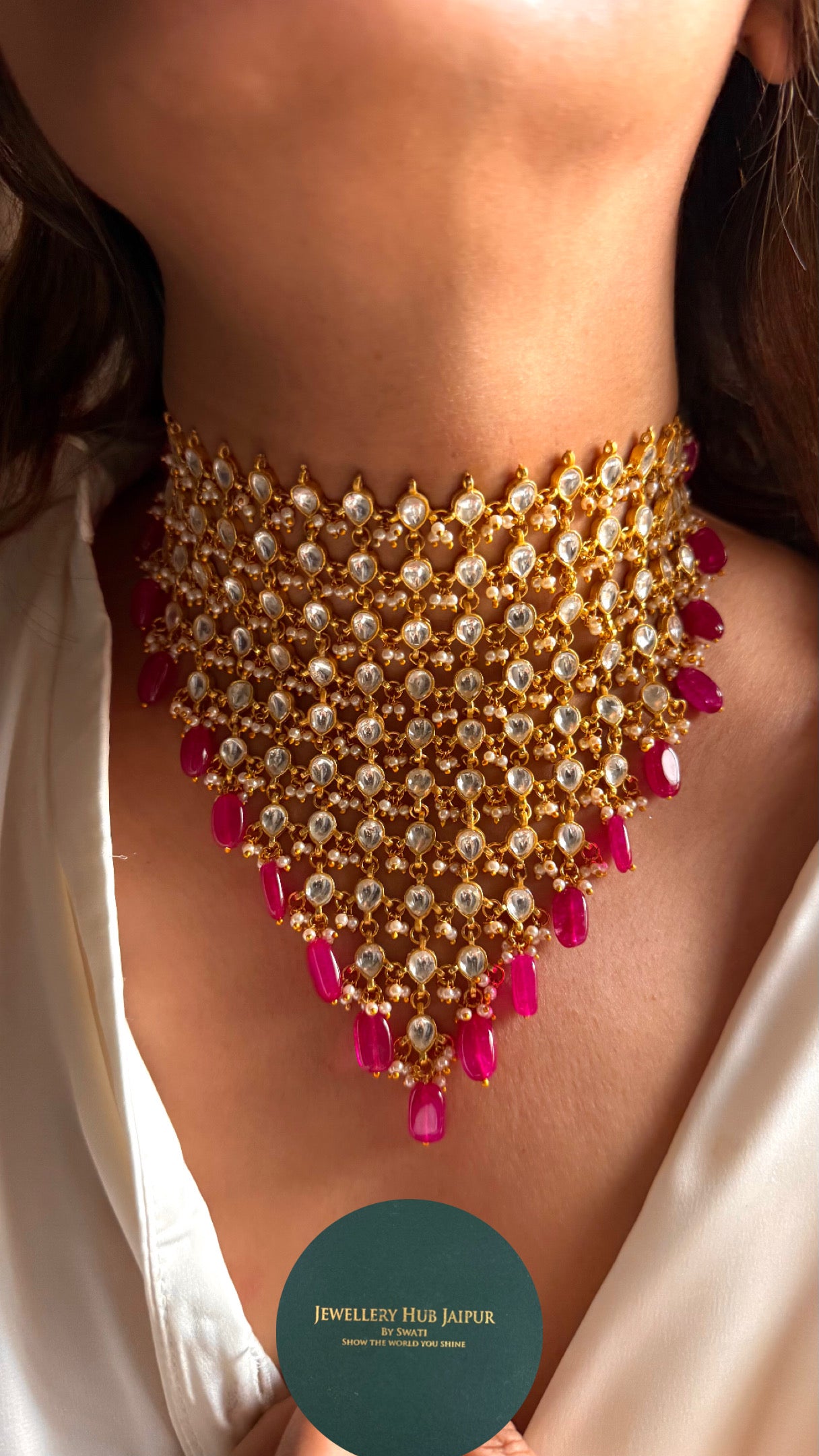10 layered paachi kundan ruby strawberry Necklace