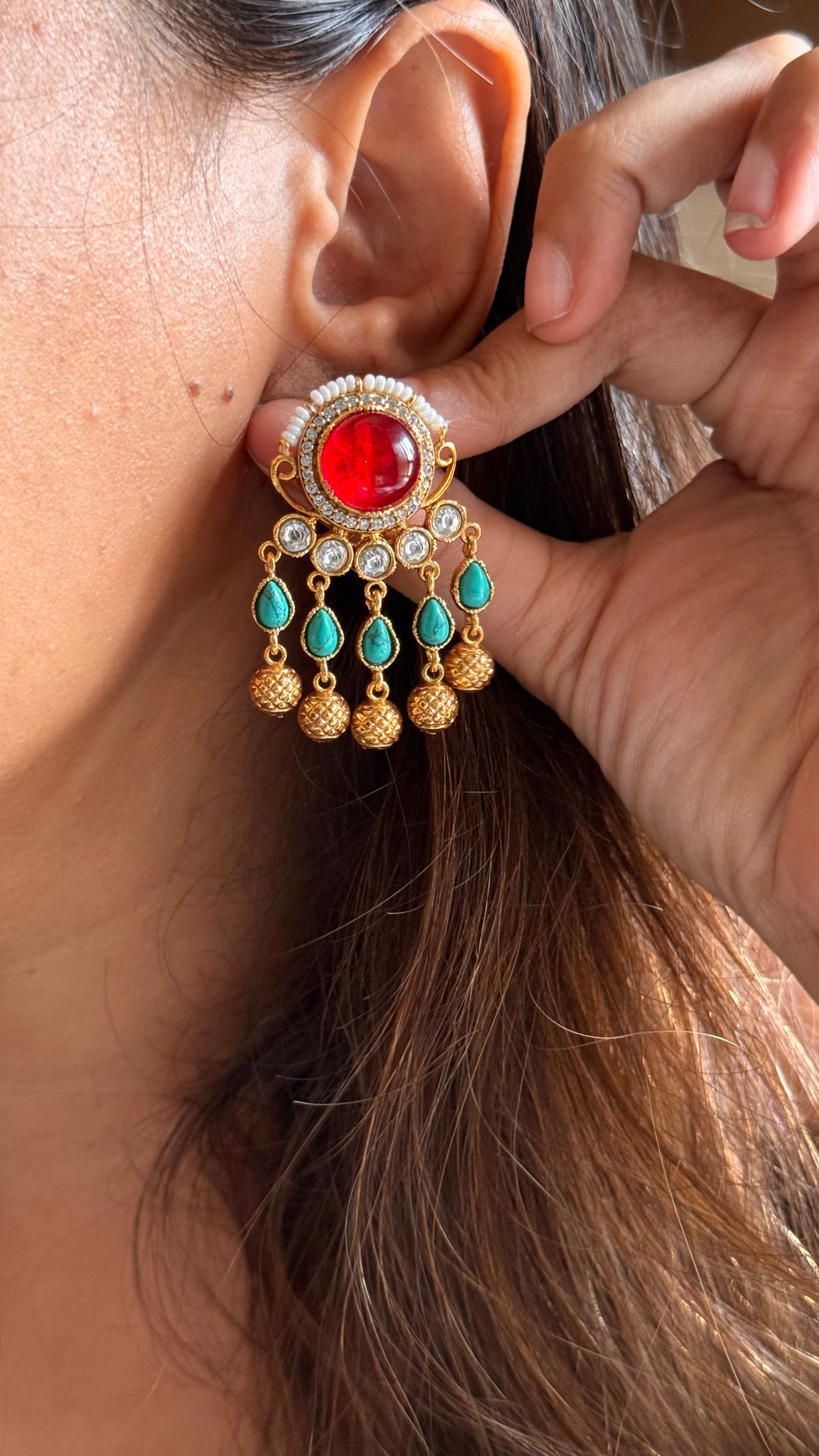 Ruby and Firoza, with a hint of gold studs