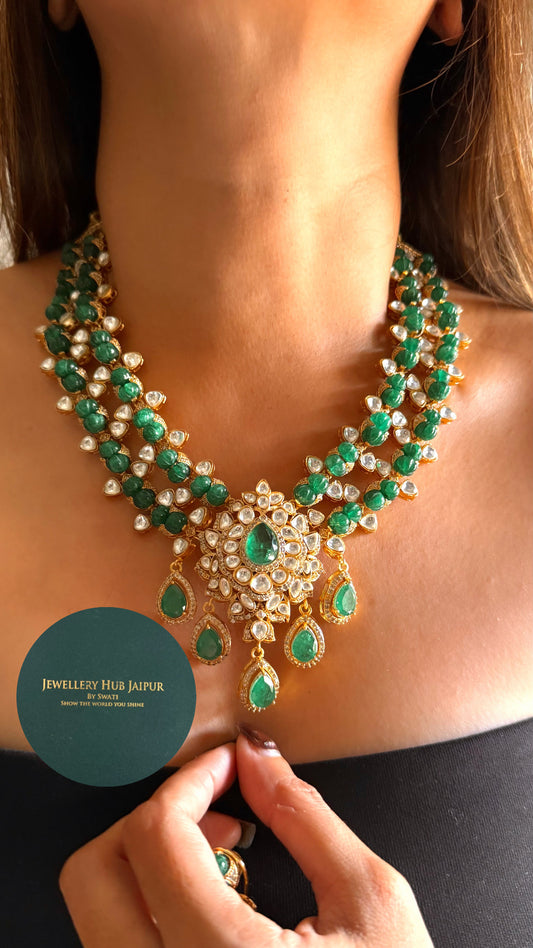 Emerald doublet moissanite dual layer set