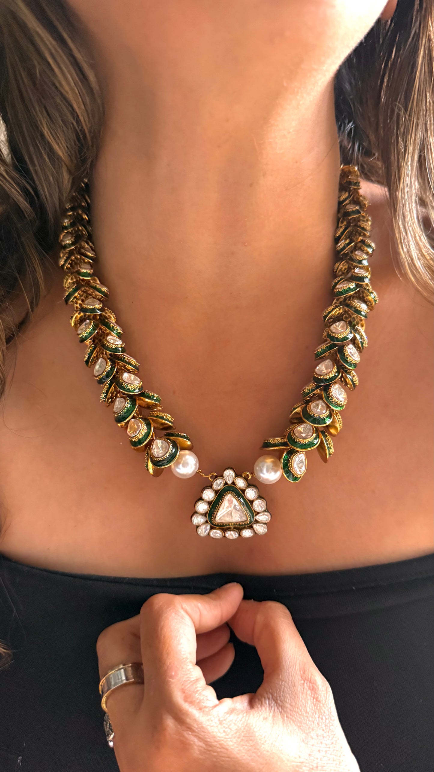 Meenakari leaf trail designer necklace