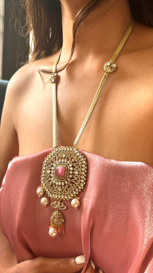 Rose Quartz Gold long necklace