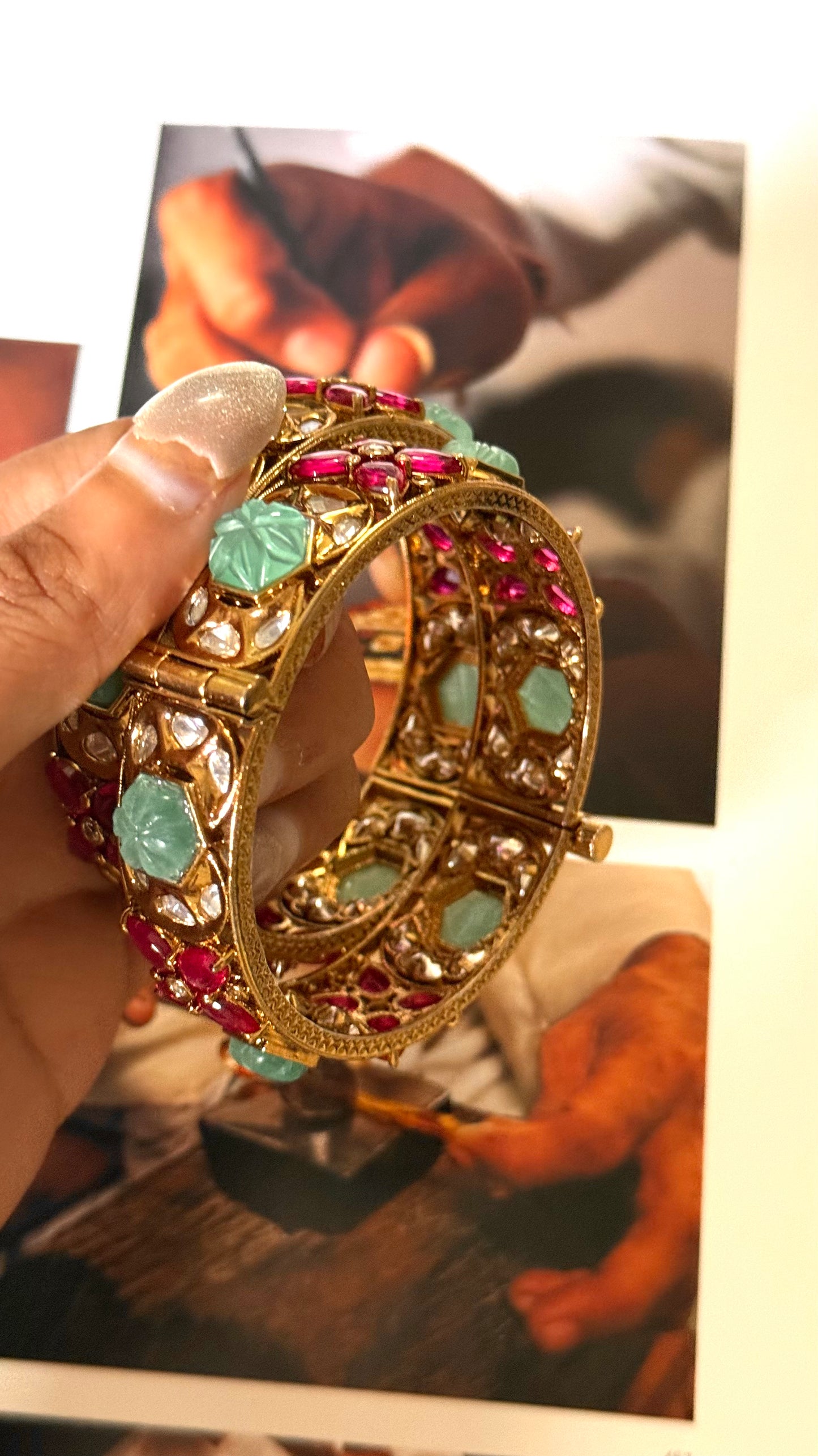 Mint doublet & rani pink floral openable bangle