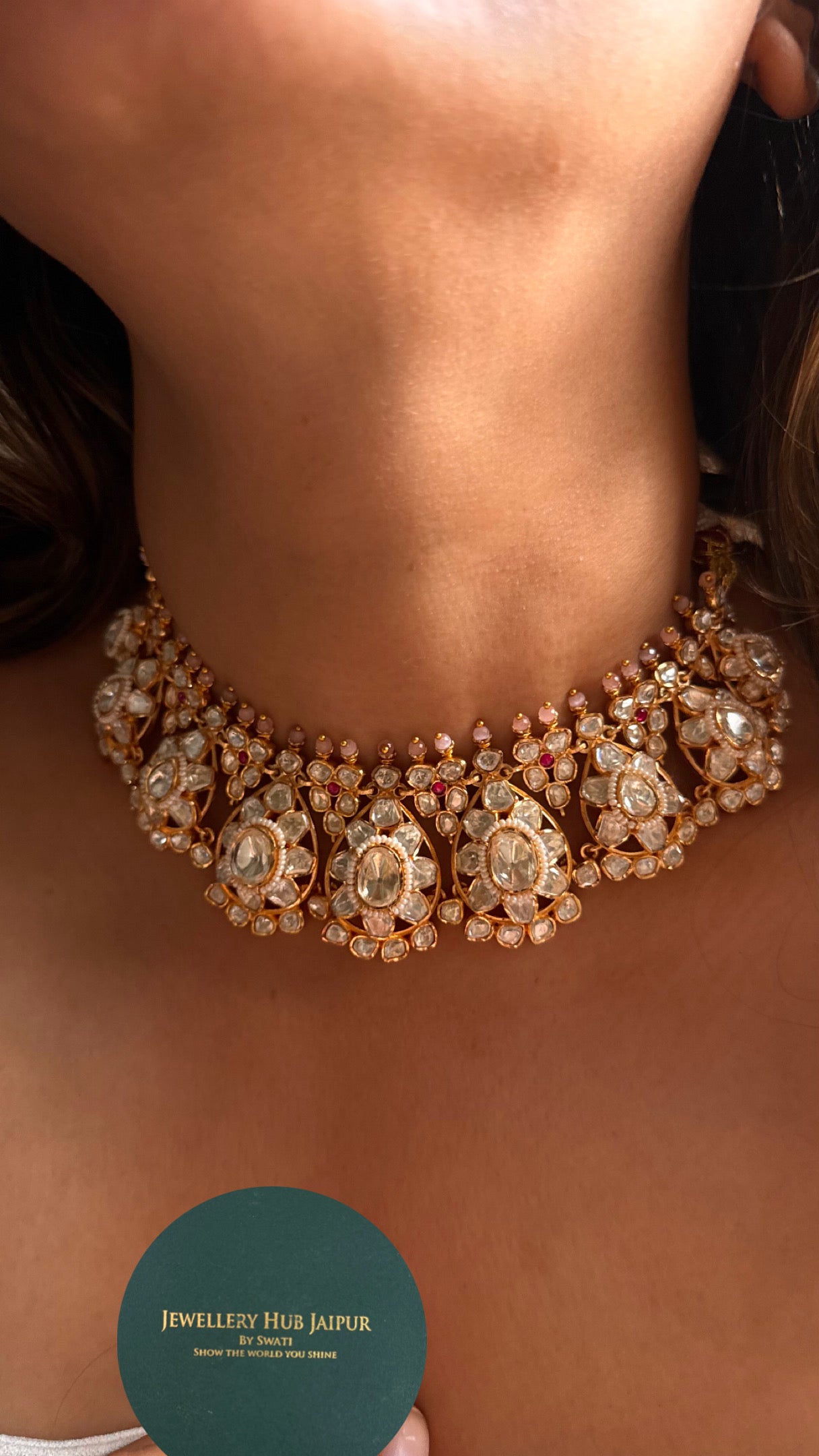 Real Moissanite rani pink floral necklace