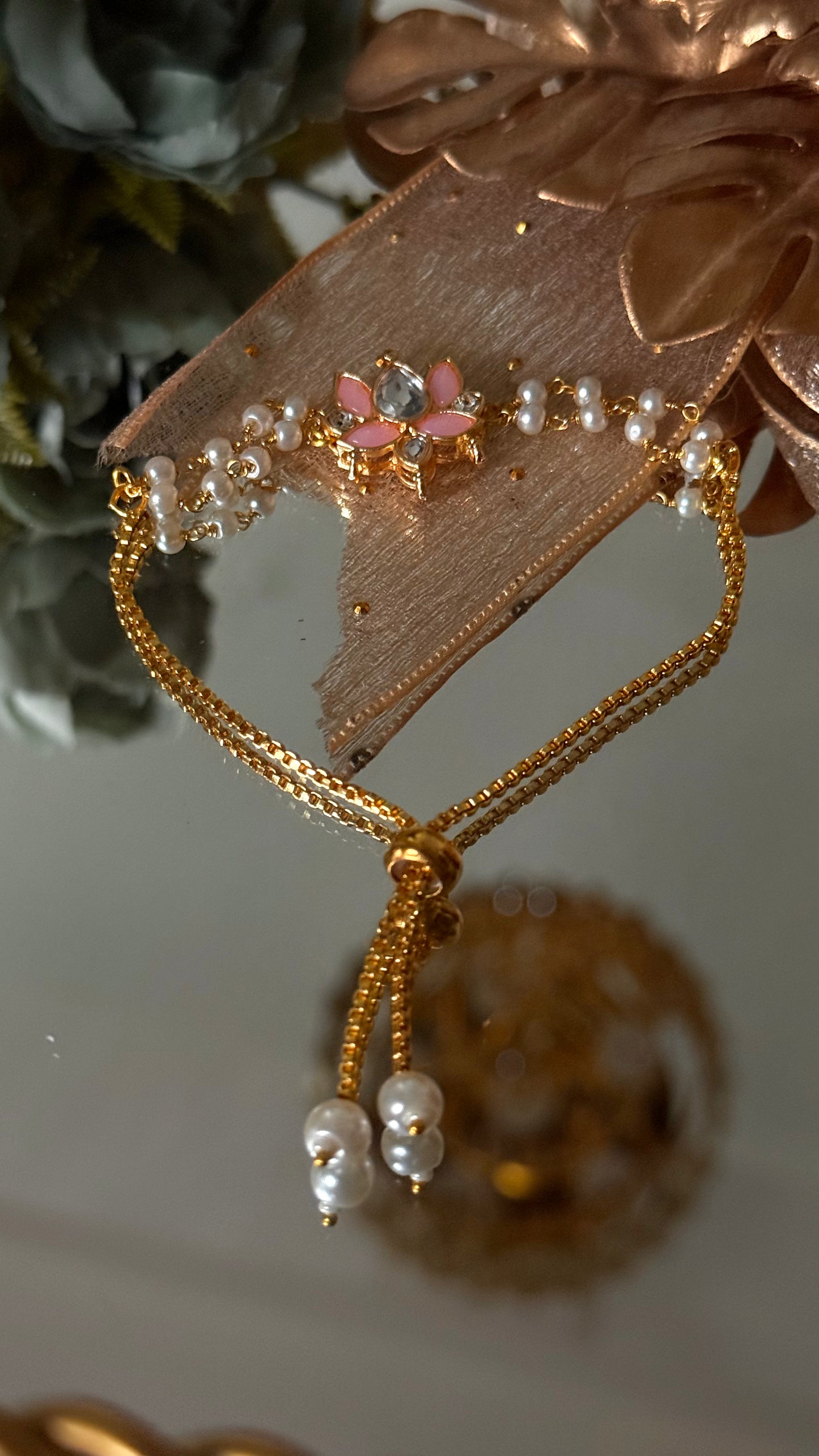 Rose quartz lotus inspired rakhi