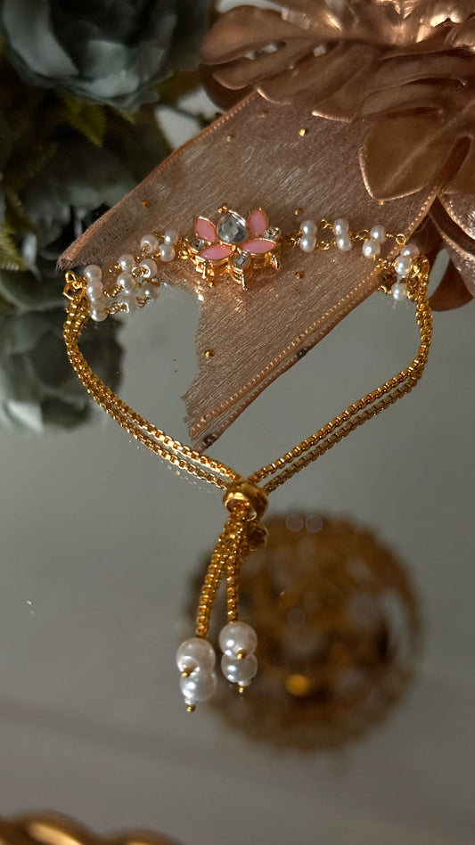 Rose quartz lotus inspired rakhi ( shipping will be extra )