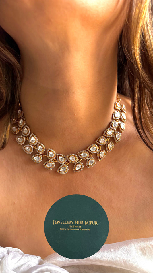 Leaf vine designer white polki necklace set