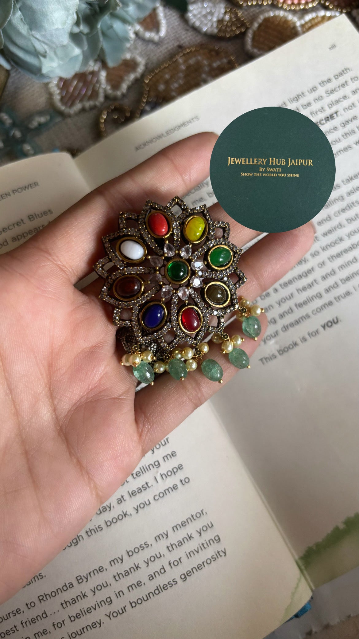 Victorian navratna pendant set