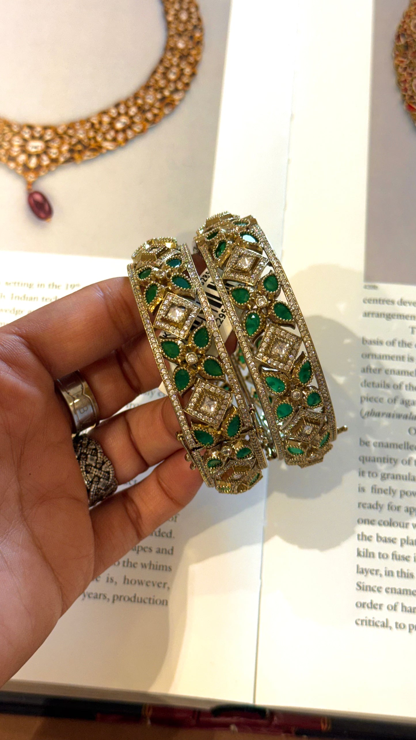 Emerald leaf designer Victorian bangles