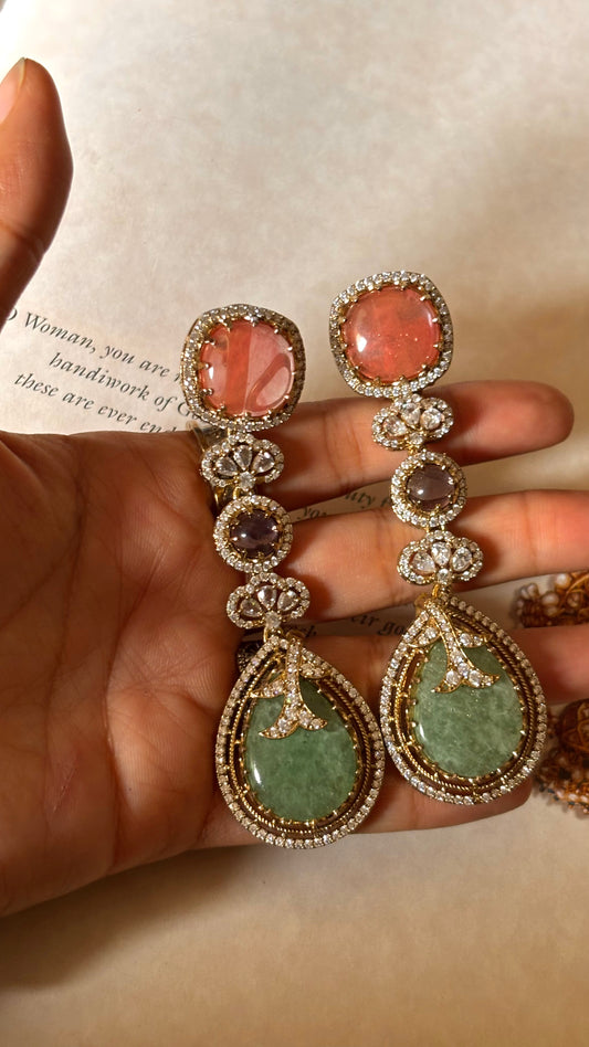 Sabya inspired mint with cz diamond Earrings