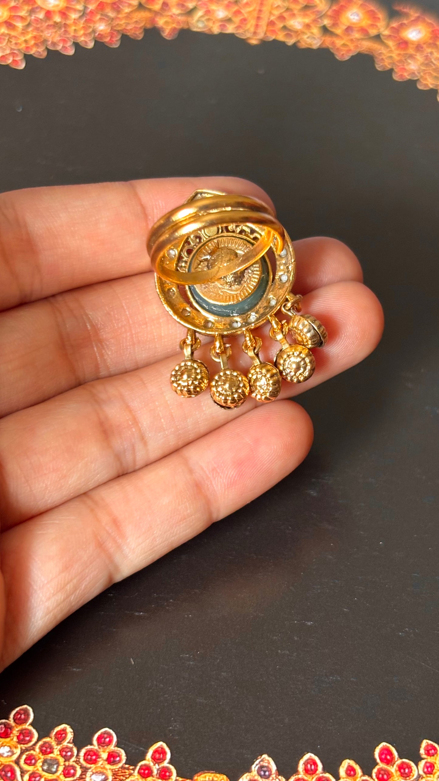 Rani pink floral nakashi stone adjustable ring