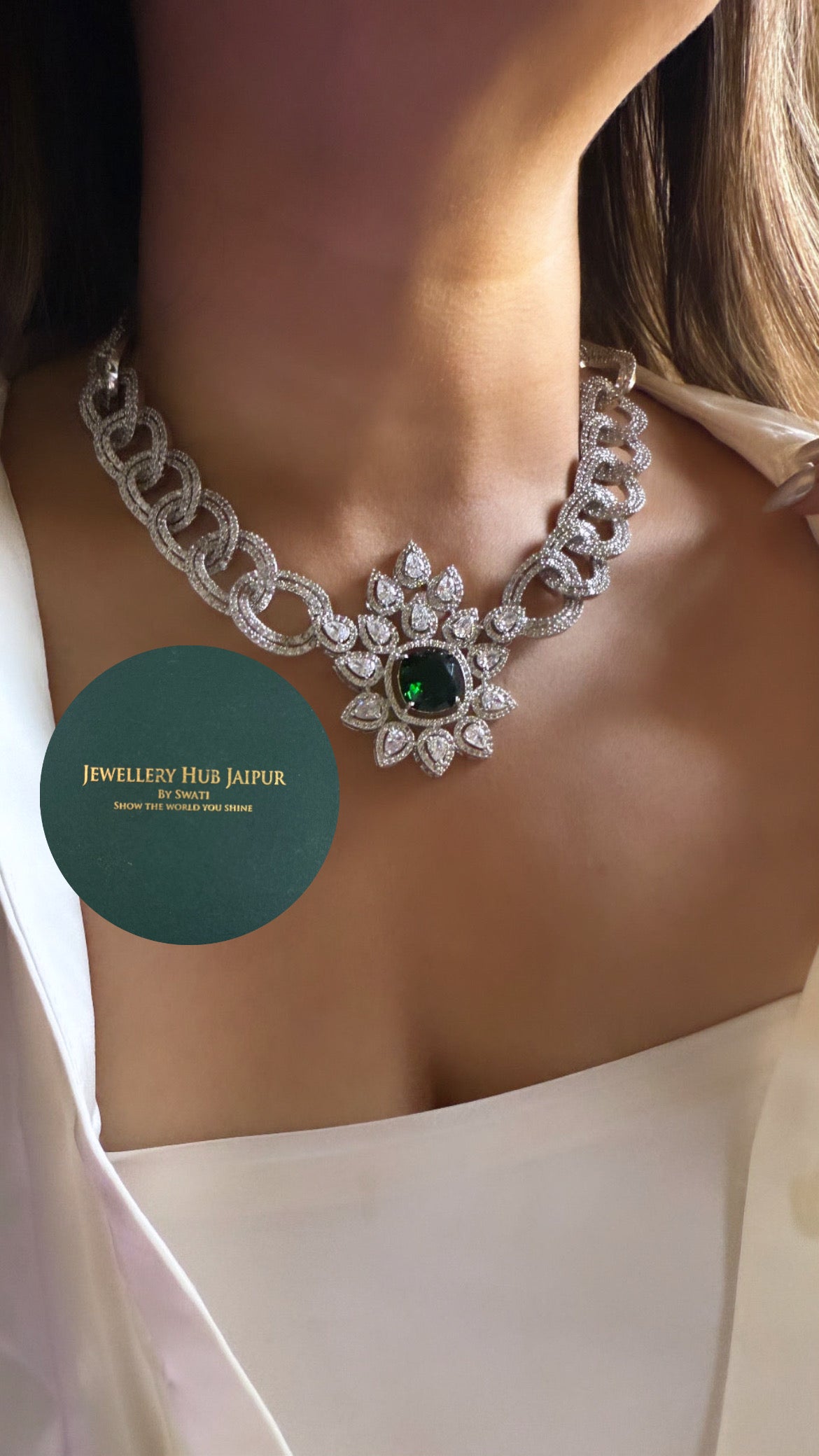 Emerald designer floral necklace