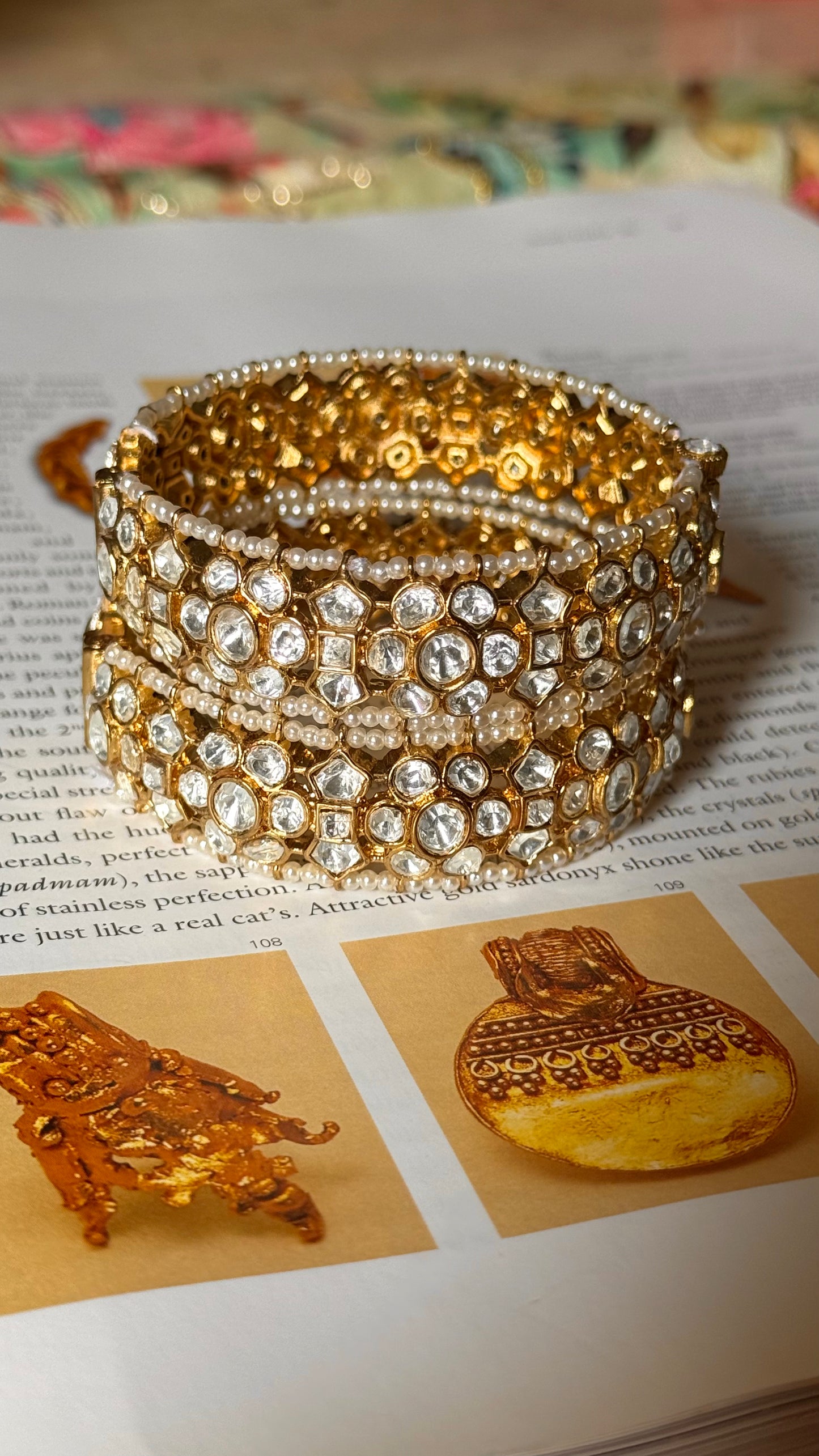 Moissanite polki with pearl detailing openable Bangles