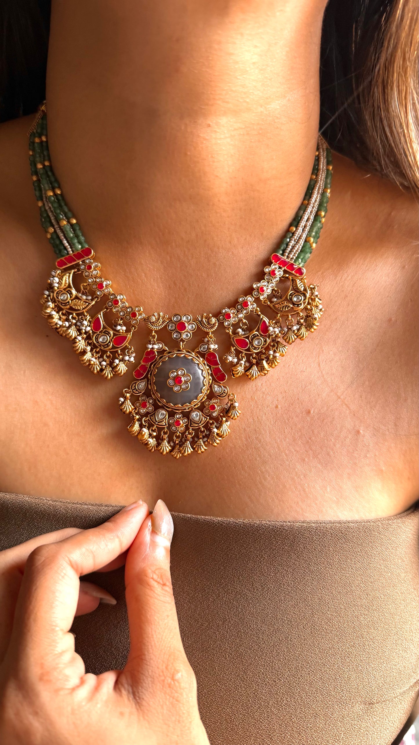 Ruby inlay rajwada collar set