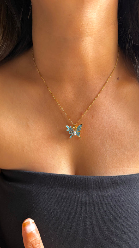 Dainty Enamel and Crystal Butterfly Necklace