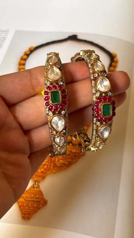 Ruby & emerald Victorian bangles with pearl detailing